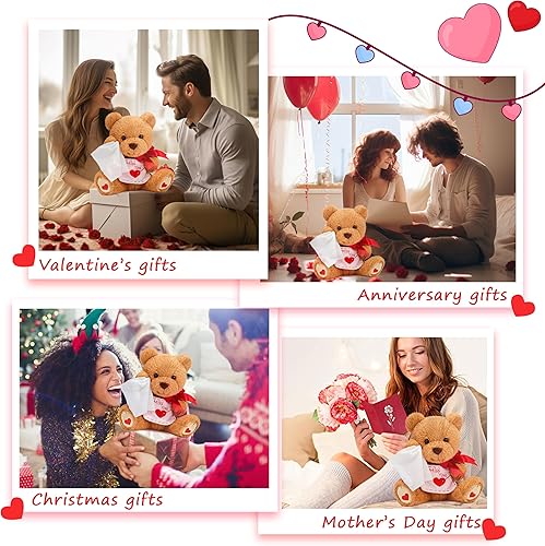 Miniatura 7 de IKASA Juguete de peluche de oso con sobre para el día de San Valentín, lindo peluche de 10 pulgadas, suave y esponjoso, regalos para novia