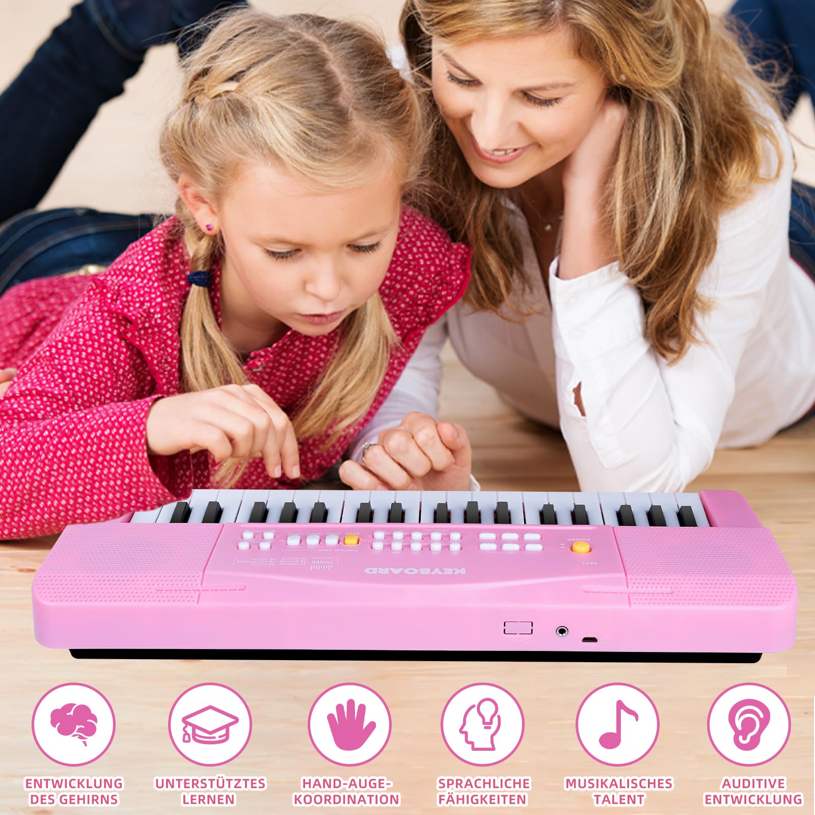 Pianola Bambini Tastiera 37 Tasti, Musicale Elettronica Tastiera con Microfono, Pianola per Bambini Portatile Multifunzione, Music Giocattolo Educativo Regalo per Ragazzi Ragazze 3+Anni