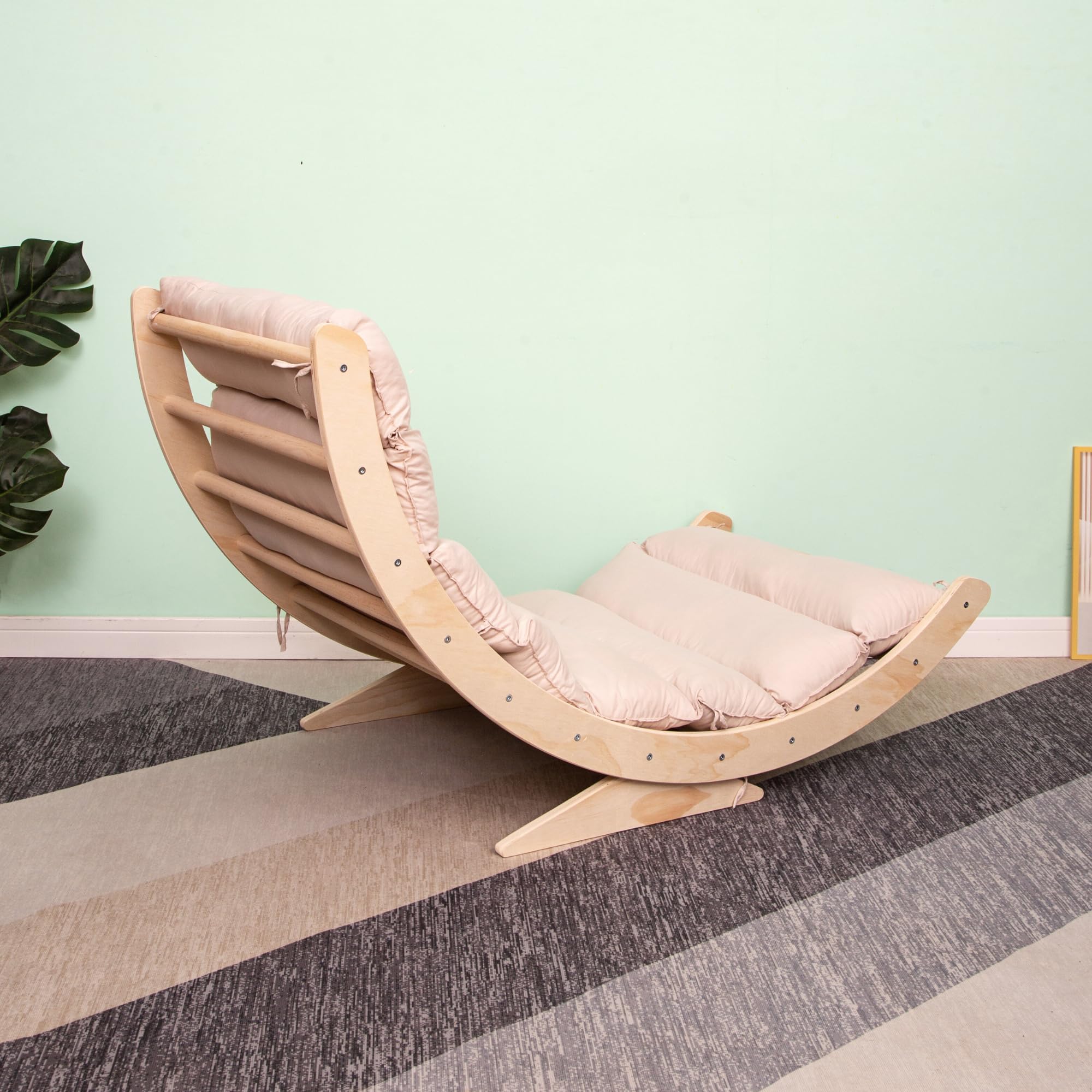XXL Montessori-Kletterbogen mit Kissen und stabilen Beinen – Holz–Klettergerüst – 124x65x42 cm – Natur
