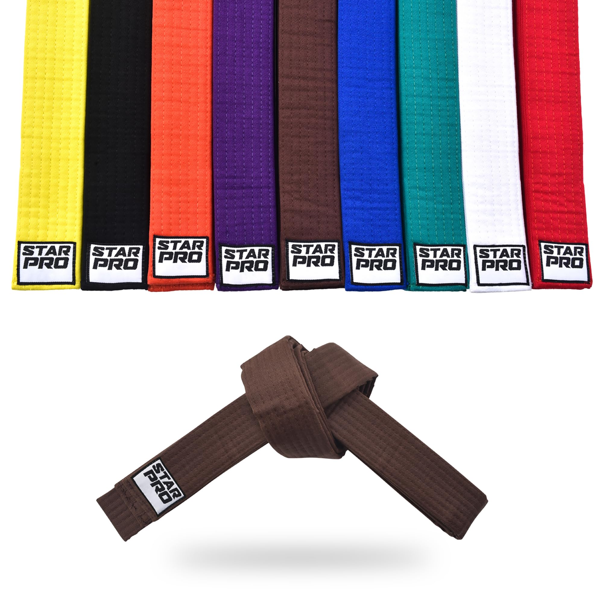Starpro Martial Arts Training Belt for Karate Judo BJJ Taekwondo - Durable Cotton Polyester Blend for Kids & Adults - Vibrant Colors Brown