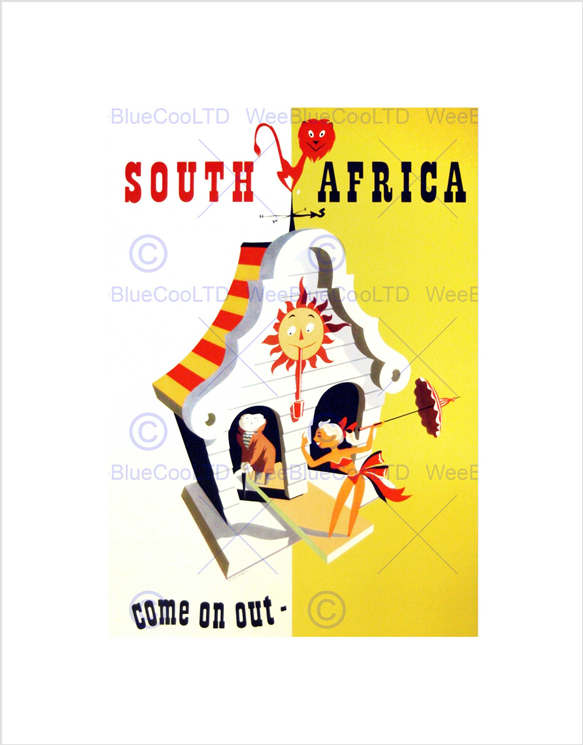 Wee Blue Coo TRAVEL SOUTH AFRICA COME ON OUT WARM HOT SUNNY FRAMED ART PRINT MOUNT B12X10206