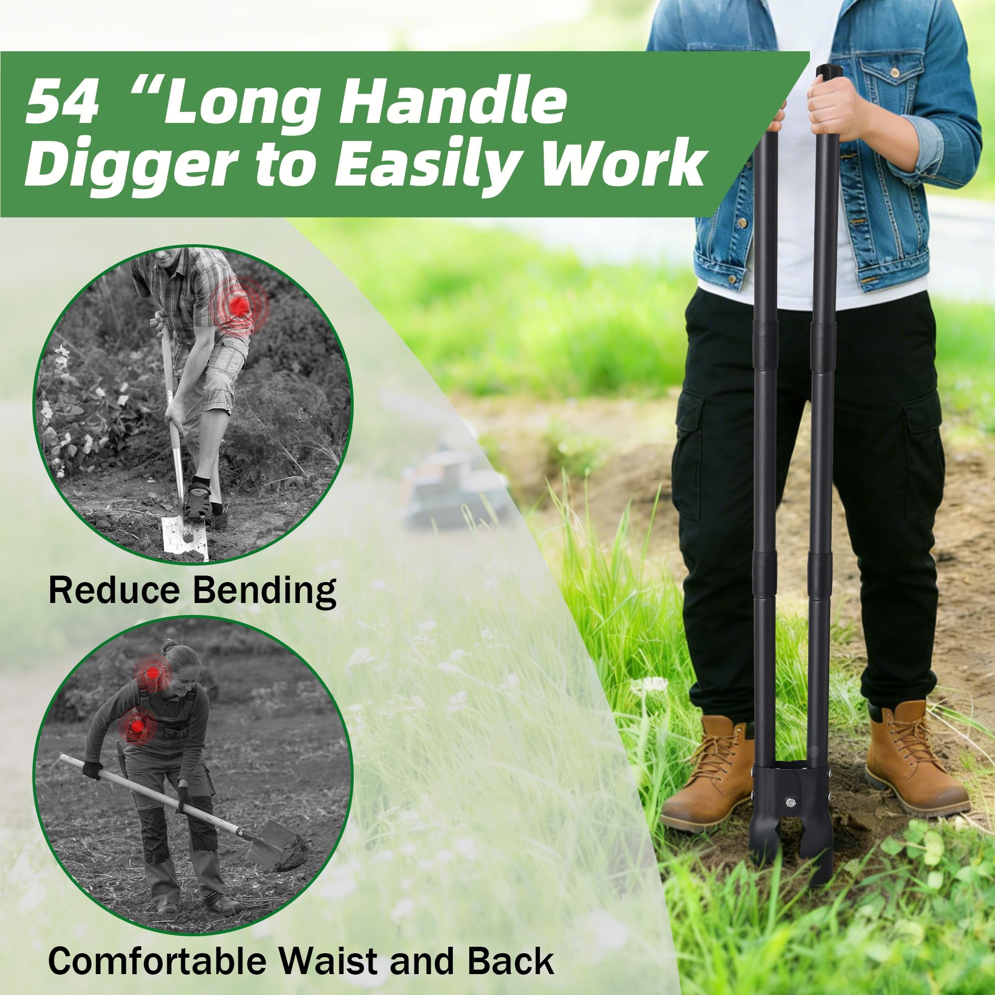 LLARGUEST Strumento per scavare fori da 137 cm, in metallo resistente, strumento manuale nero per trapianto, campeggio, giardinaggio.