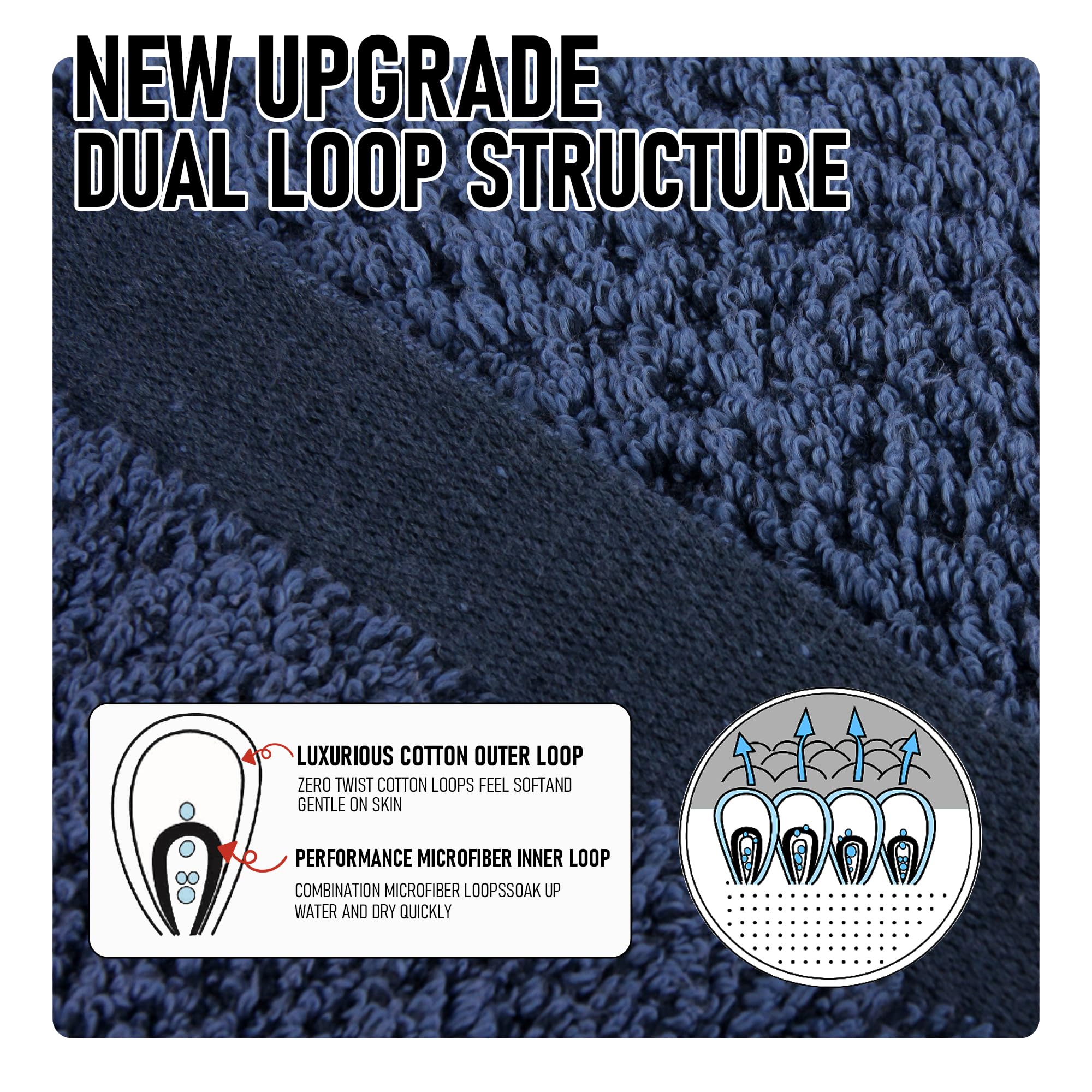 Everplush Diamond Jacquard 6 Pieces Bath Towel Set, Luxury Super Soft Oversized Bath Towels,Highly Absorbent & Quick Drying Towels for Bathroom Navy