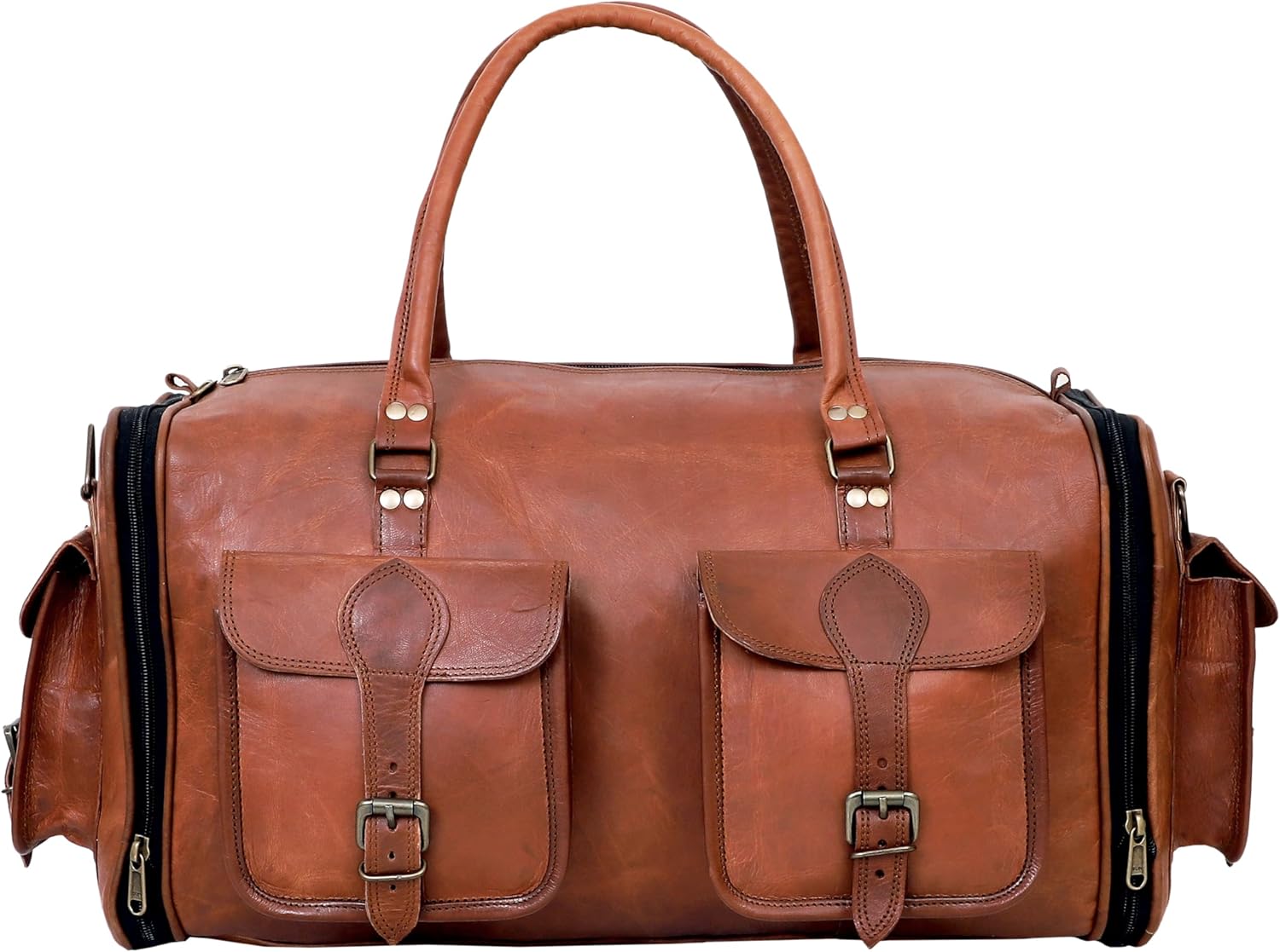 Weekender Leather Duffel Bag Overnight Women Men Girls Boys Vintage Travel Duffle with Shoulder Strap Carry On Sports Gym 20 Inch Handmade Leather Luggage Carryall Cool Gifts for Him by Cureo - Image 3