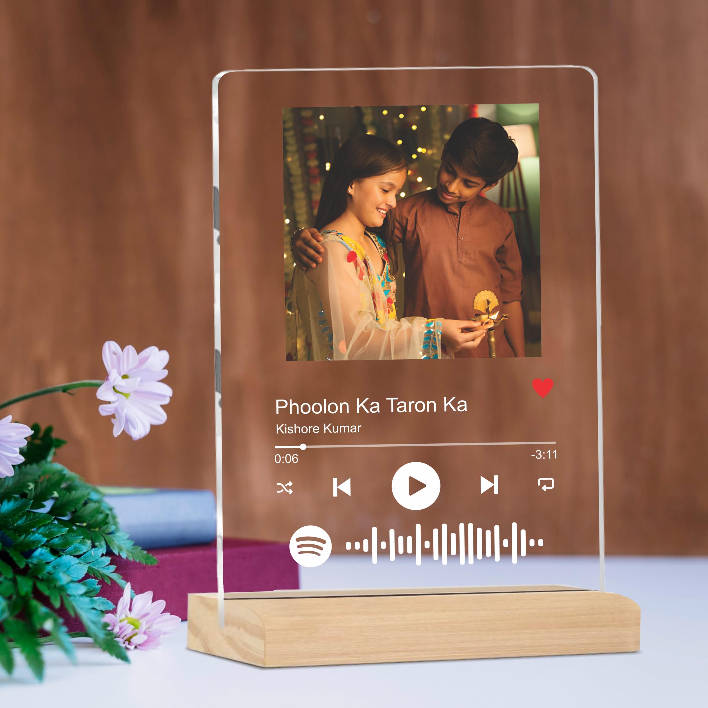 Giftplease Customized Photo and Spotify Plaque|Personalized Photo Frame with Wooden Stand|Spotify Frame|Gift|Birthday|Anniversary|Valentine's Gift (6 * 9 Inches, Transparent), Rectangular, tabletop-image-16