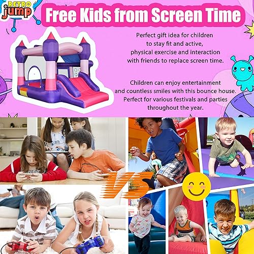 Miniatura 6 de RETRO JUMP Casa inflable para rebotar, casa inflable para niños al aire libre, casa inflable para niños con piscina de pelotas de salto y aro de