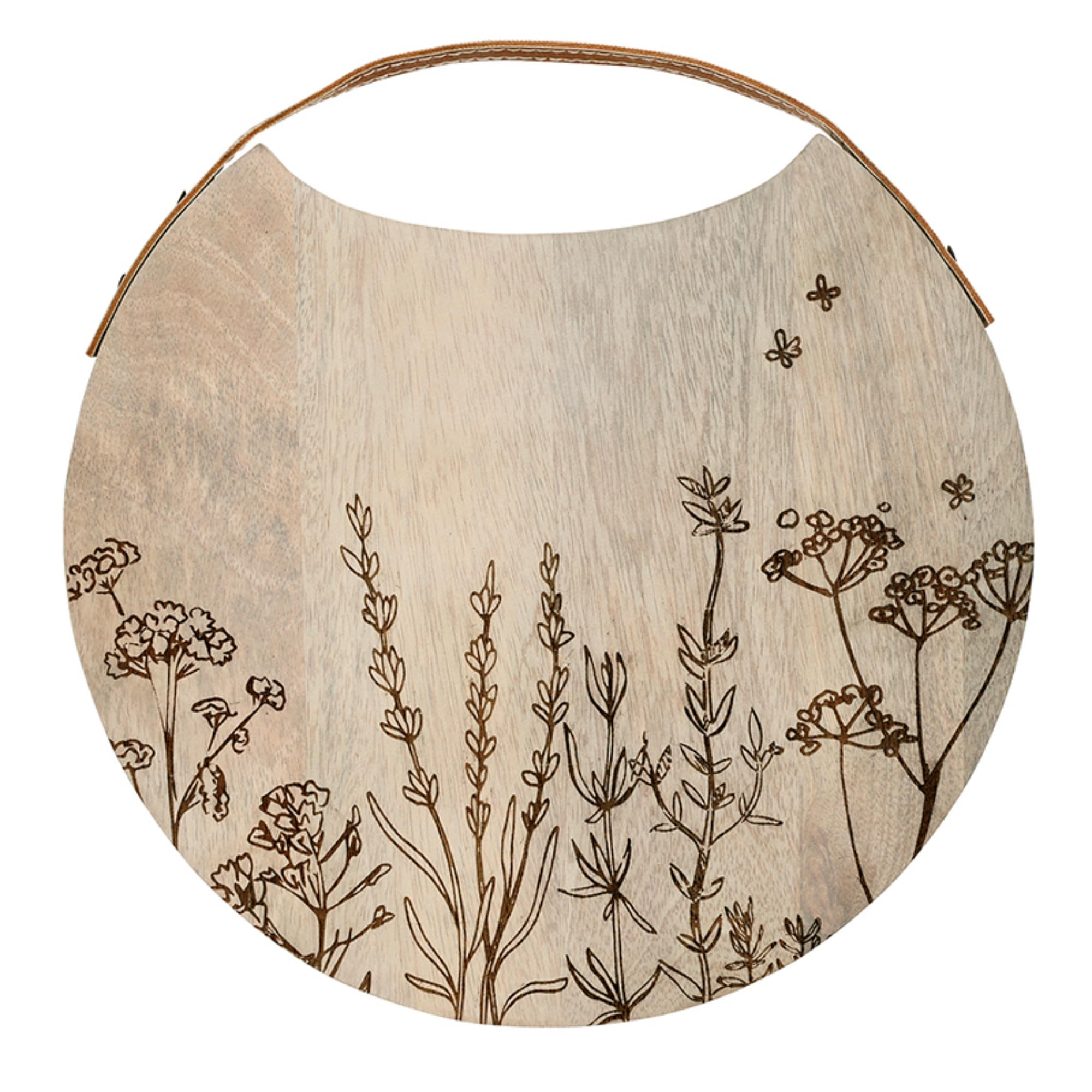 Santa Barbara Design Studio Natural Serving Board - Mango Wood Board With Engraved Floral Detail, 12",