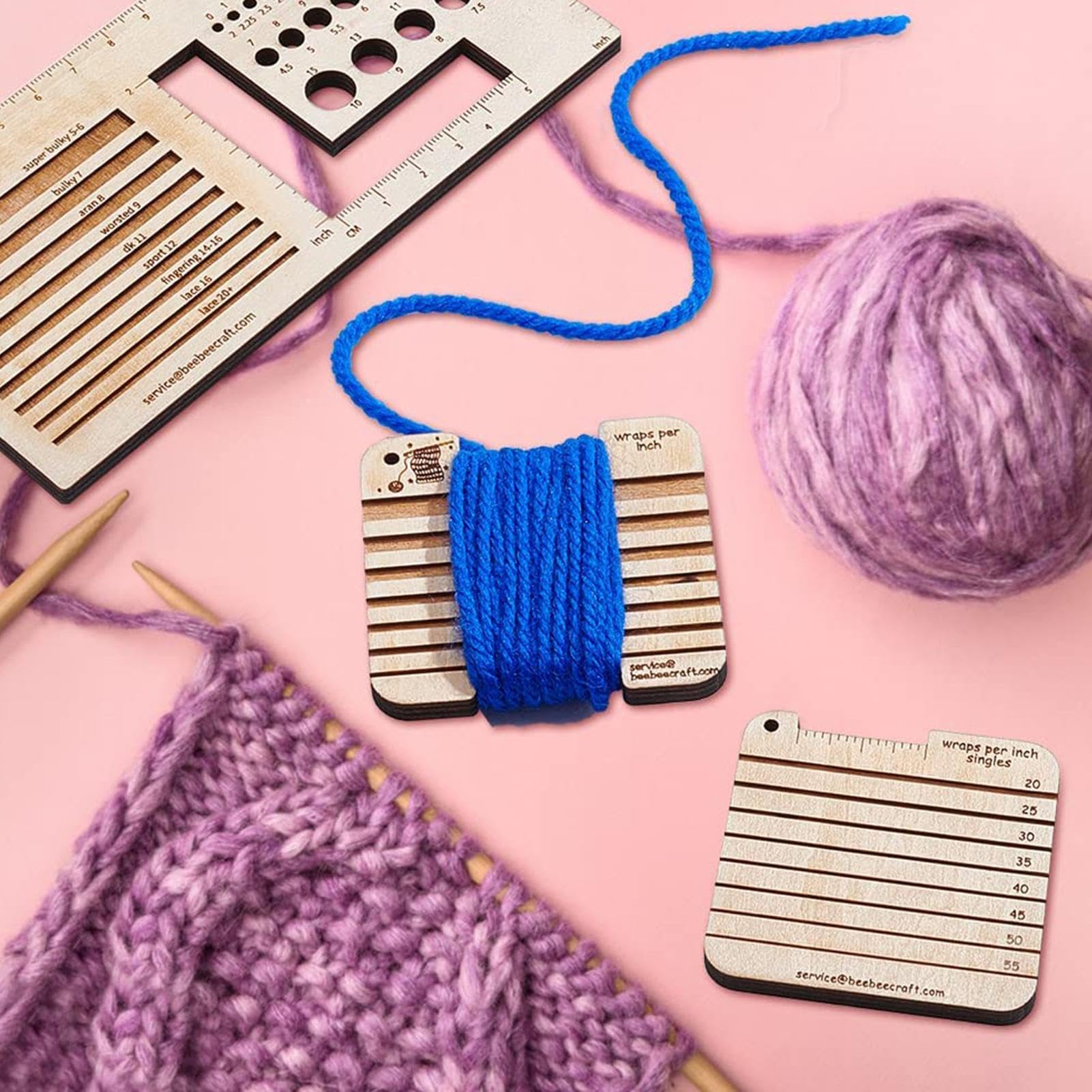 Misuratore Per Ferri Da Maglia In Legno - Calibro, Righello, Multifunzione Per Lavoro A Maglia - Foto 11