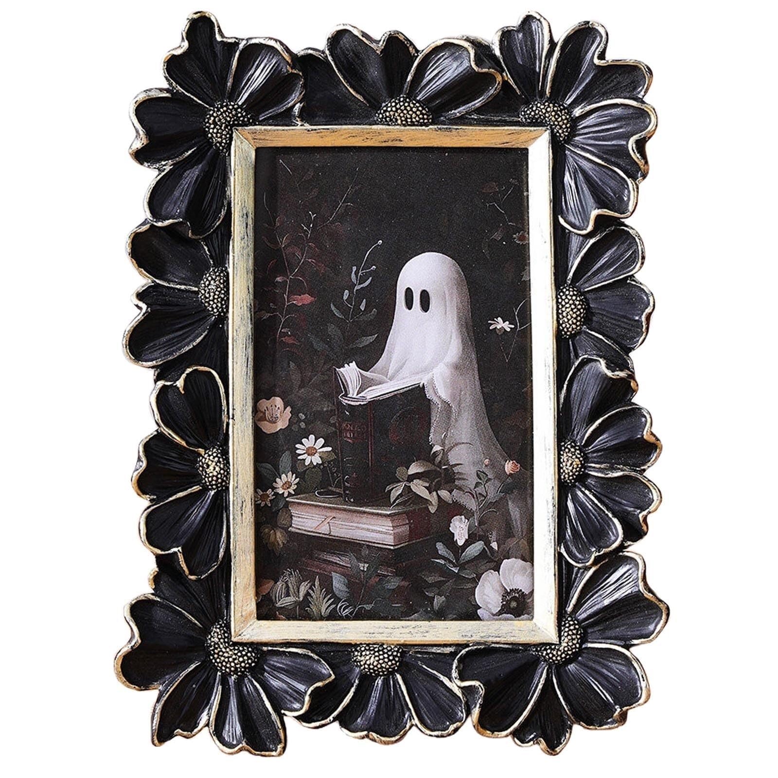 Uway Black Nostalgic Creative Decorative Photo Frame With Floral Border Vintage-Style Handcrafted Carving For Home Decor(3X5)