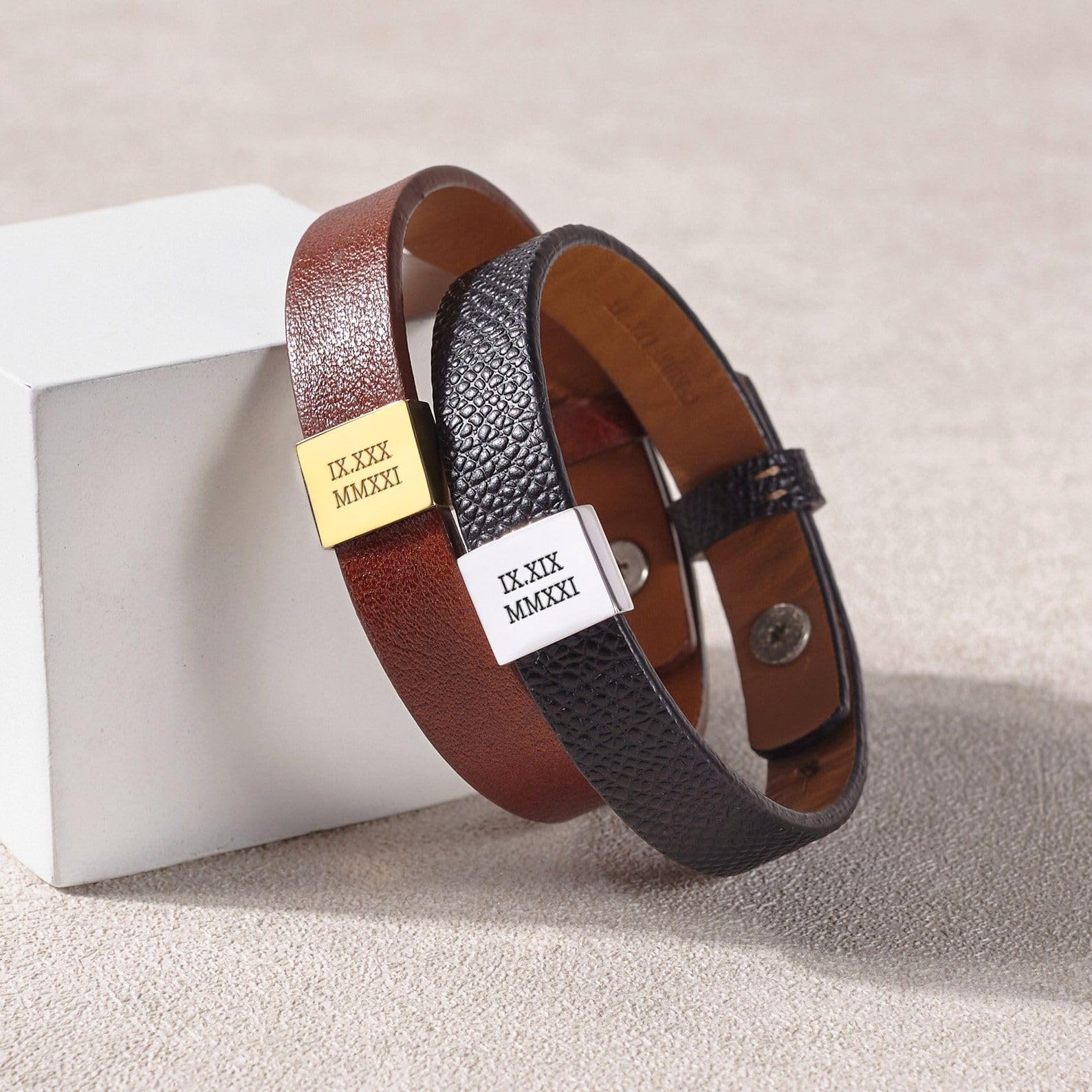 Personalizado pulsera para esposo, Navidad para él, parejas pulsera uno año aniversario para novio cuero Día de la Madre Navidad cumpleaños aniversario