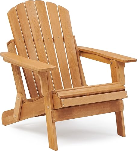 Silla Adirondack plegable de madera de gran tamaño con respaldo y tabla de asiento premontados, silla de descanso para patio al aire libre, jardín,
