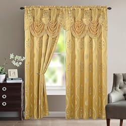Panel Decorativo Dorado Elegant Comfort Aurora - Juego de 2 Paneles de Cortina con Cenefa adjunta, 54 x 84 Pulgadas, Color Dorado
