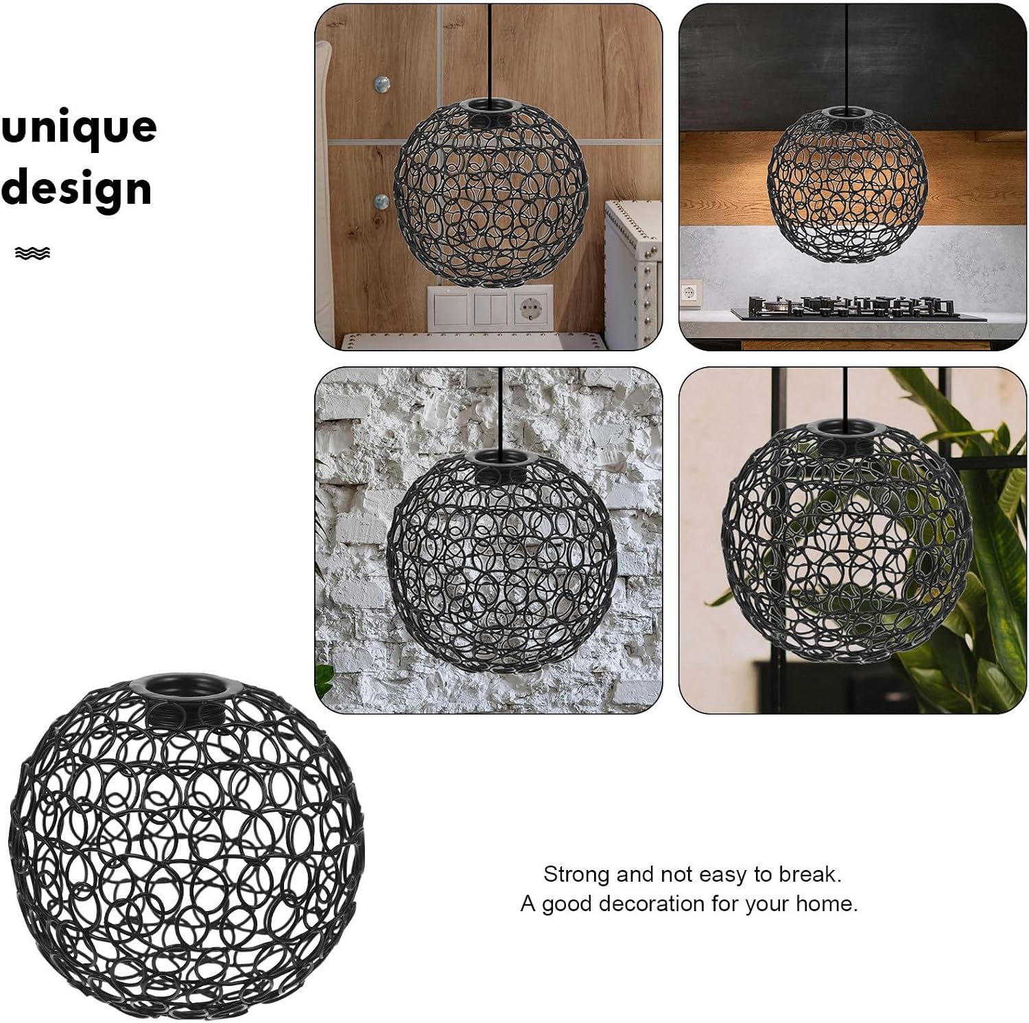Ball Shaped Iron Wire Hanging Lamp Lampshade Black Nordic Style image 3