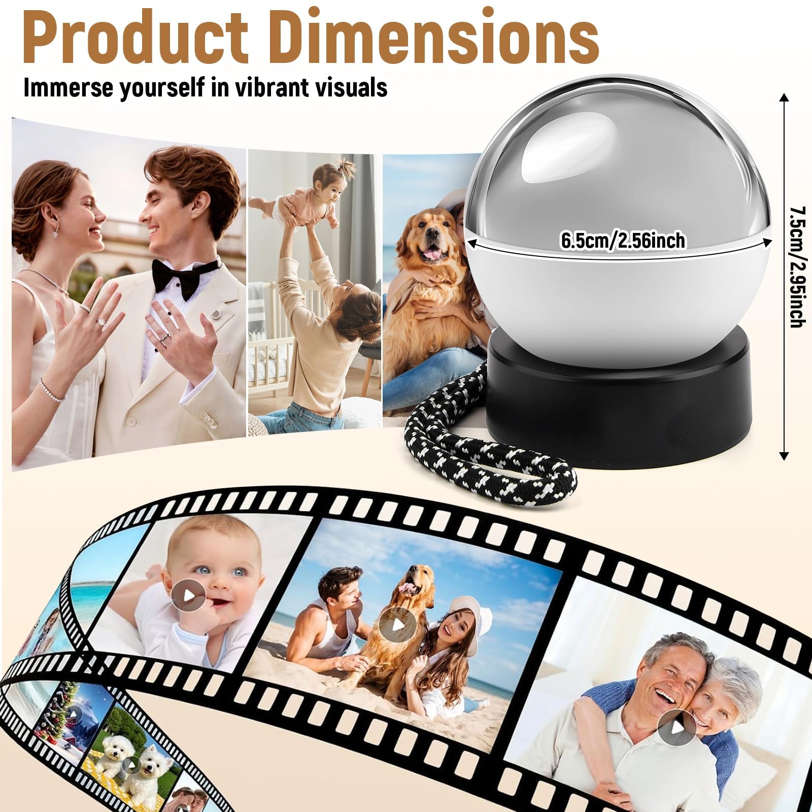 Reproductor de Video Bola de Cristal con Wi-Fi, Bola de Memoria 3D para Fotos y Videos Personalizables, Regalo Ideal para Bodas, Cumpleaños y Aniversarios (A)