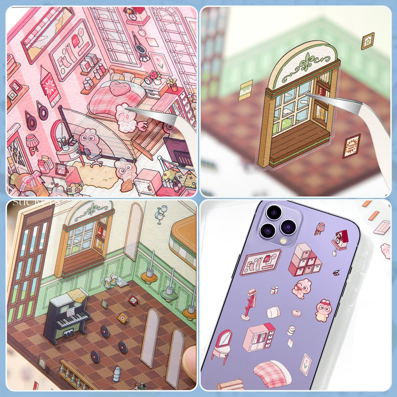 4 Sets DIY 3D House Stickers, Fun DIY Stickers Scene Make Your Own Supermarket, Coffee Shop, Restaurant - Image 3
