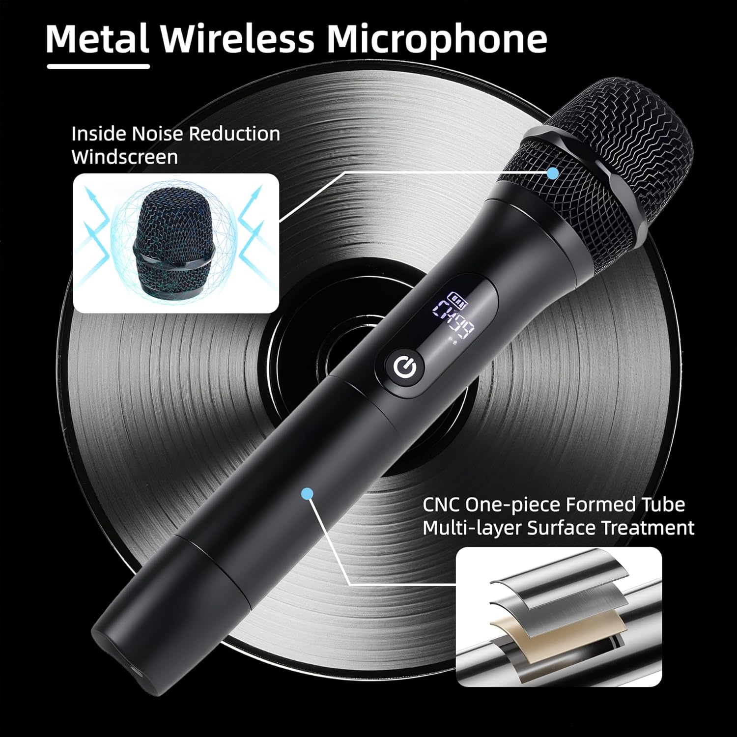 Wireless Microphones for Singing Karaoke, 500ft/150m Long Range Metal Dual Cordless Mic System with 99 Channels, 40H Battery, Professional Microfonos Inalambricos for DJ Party Church - Image 8