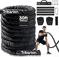 Triberion 1.26" 30ft Battle Rope for Home Gym - Heavy Duty Training Rope with Nylon Sleeve & Anchor Strap Kit