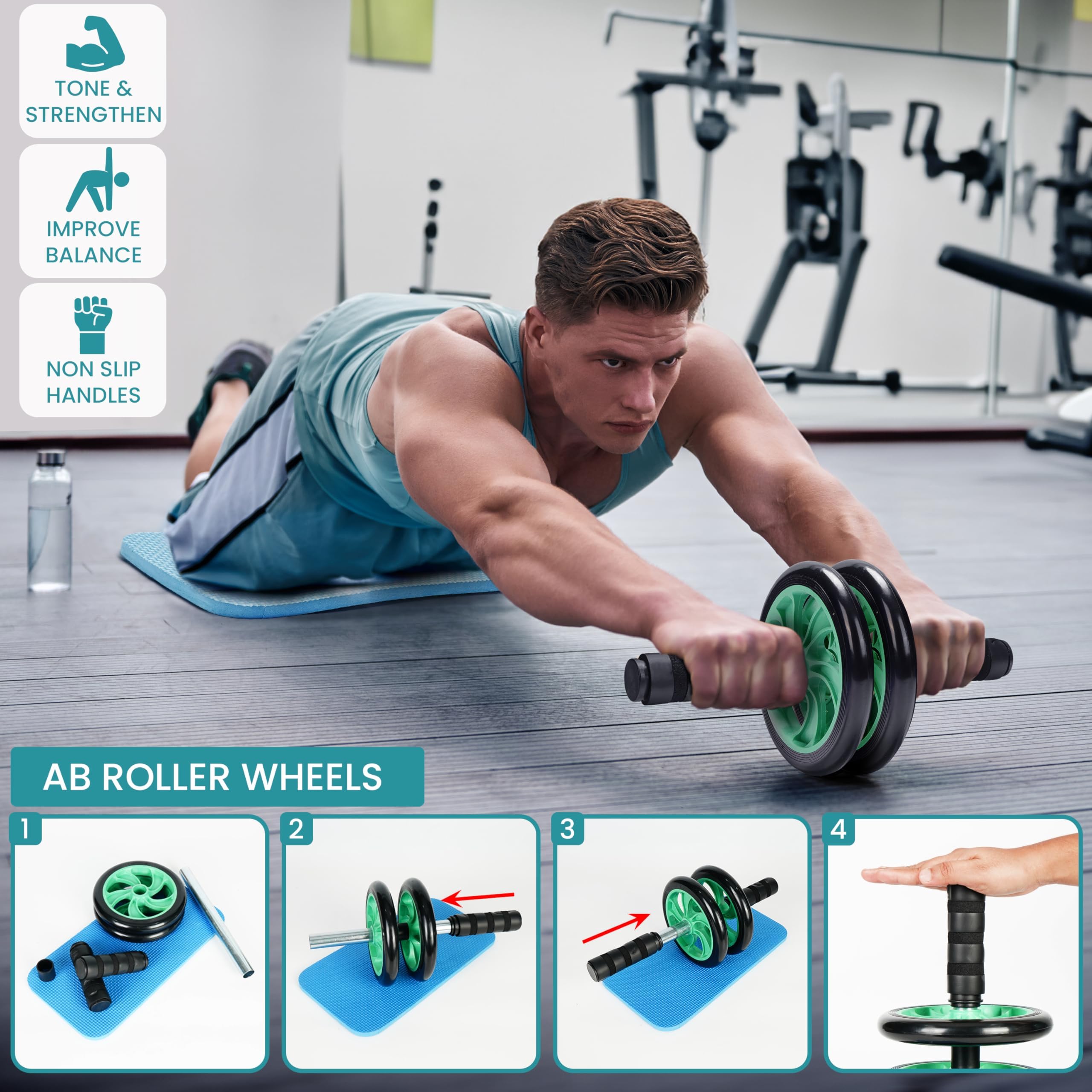 Belle Vous Planche de Musculation Portable pour la Maison - 20-en-1 - Entraînement de tout le Corps - Pompes - Ab Rollers - Élastiques de Musculation Accessoires - Homme et Femme