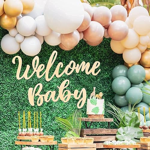 Vista 6 de Letrero de madera original de madera con texto en inglés "Welcome Baby Baby", cartel de primer cumpleaños, cartel de fiesta de baby shower, telón