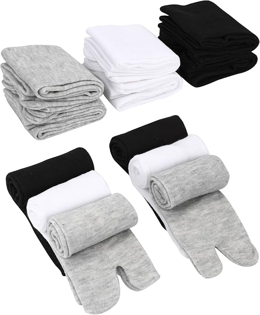 Satinior 6 Pairs Unisex Tabi Flip Flop Socks Geta Socks Cotton Split Toe Tabi Socks Elastic for Women and Men, Multicolour,