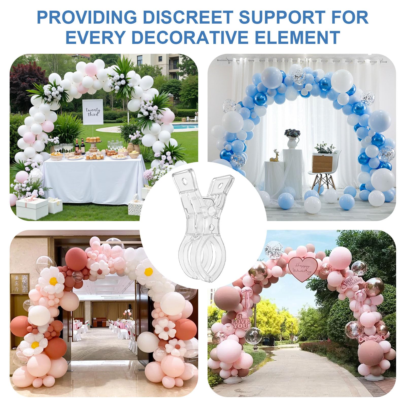 Lot de 30 grandes pinces à ressort transparentes pour arche de ballons, fête, anniversaire, mariage, studio photo de 8,9 cm