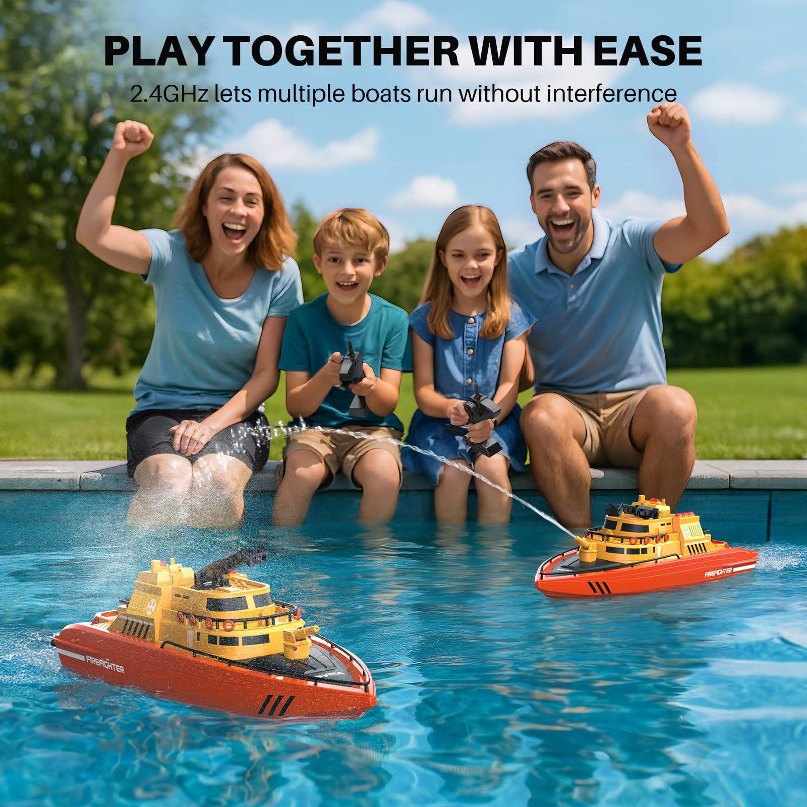SYMA Remote Control Boat, Big RC Boat Firefighter for Kids 8-12 with 40 Mins Run Time (2 Batteries), One-Key Water Spary, 15 km/h High Speed and Low Battery Warning, Pool Toys for Boys Girls