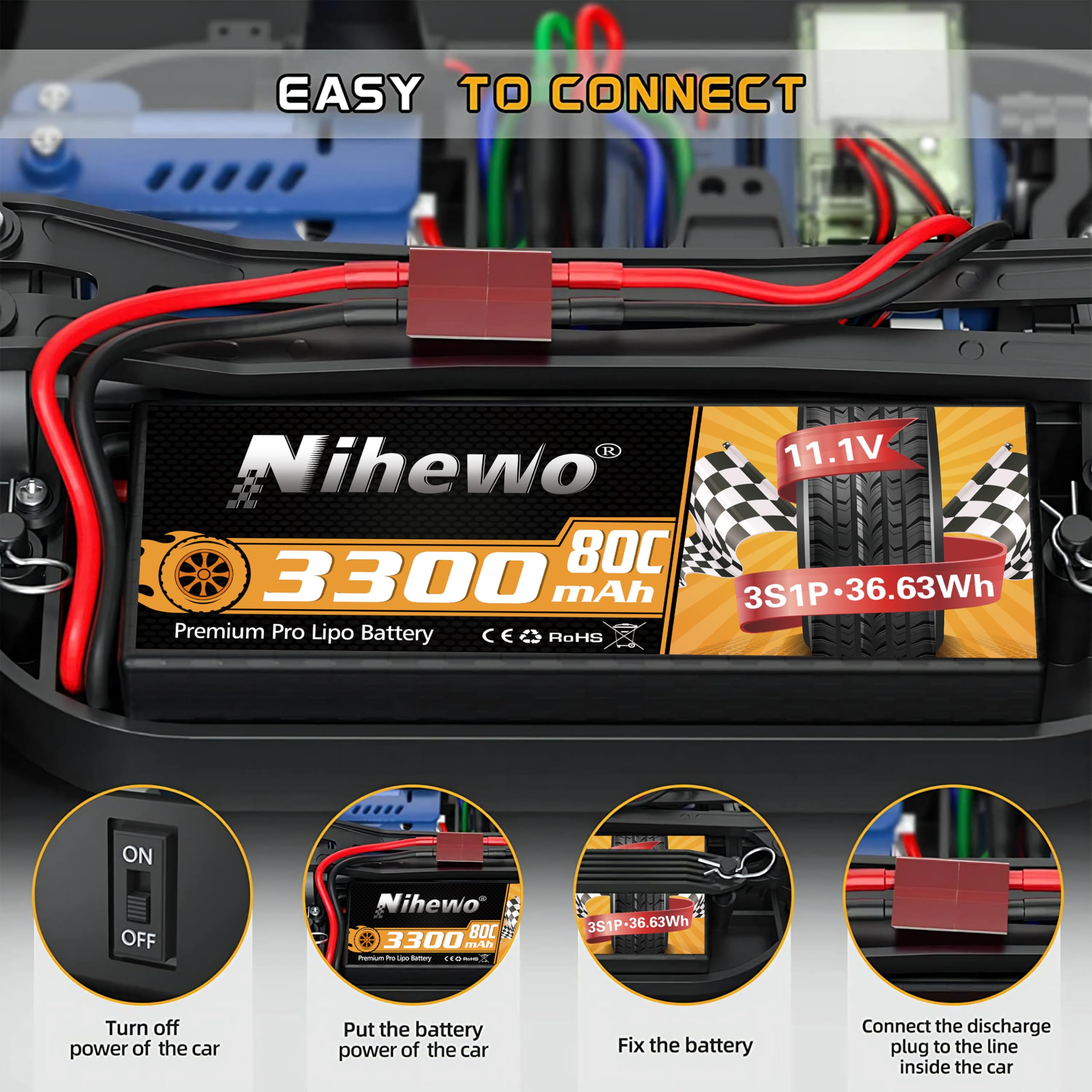 3S Lipo Batteria 3300mAh 80C Batterie Lipo 11,1v RC Hardcase con Connectore Deans T Spina compatibile con Losi 1/8 1/10 RC Auto Camion Veicolo Elicottero Aereo Barca (2 pezzi)