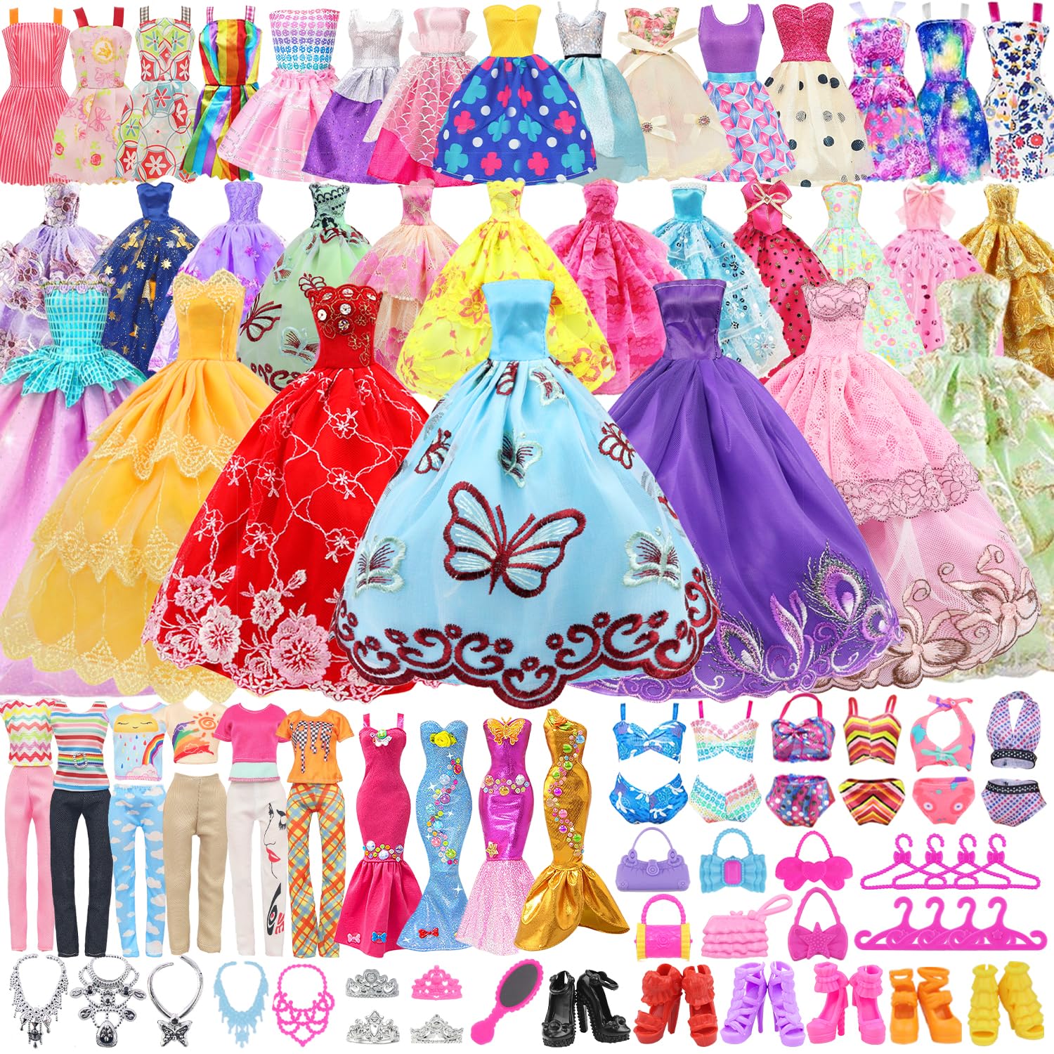 75 Teile Puppenkleidung Set Puppenzubehör für 11,5 Zoll (29 cm) Puppen mit Hochzeitskleider, Abendkleider, Badeanzüge, Schuhen, Oberteil, Rock