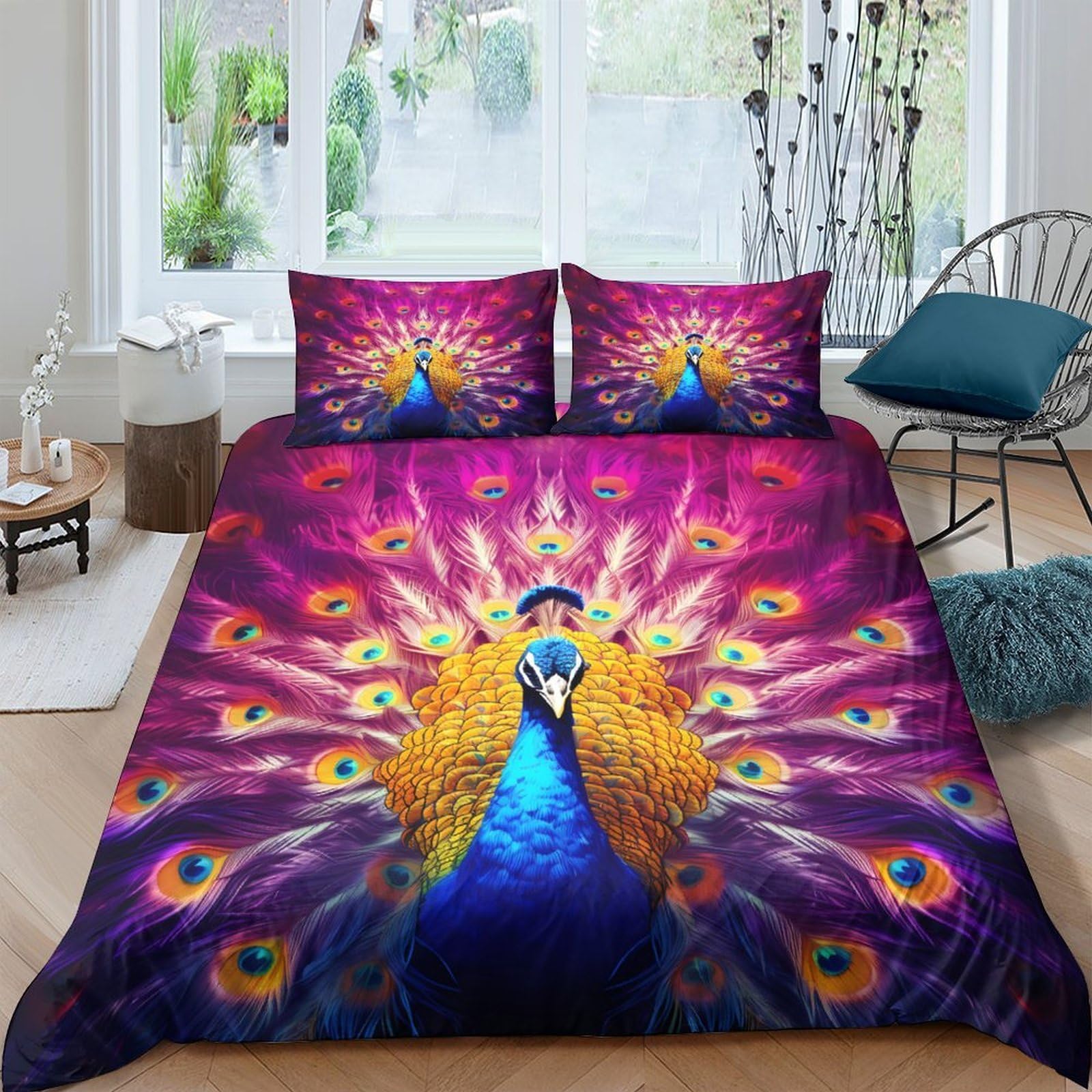 Ctjqhvkz Style-8 3D Printed Vibrant Peacock Fitted Sheet Microfiber Soft Bedroom Decor Artistic Mattress Cover For Home Dorm Single（135X200cm）