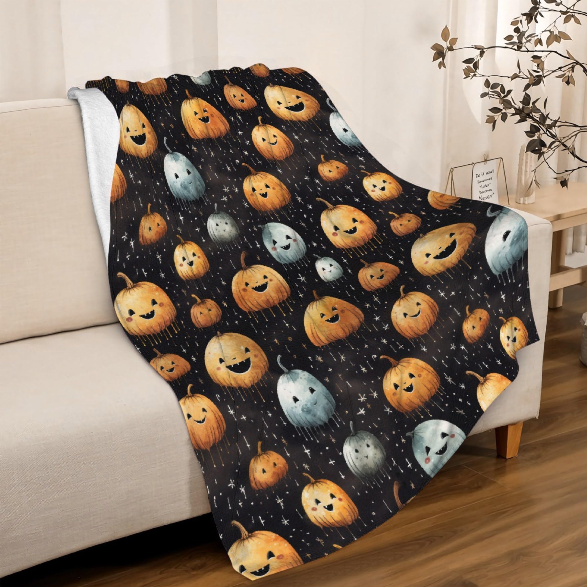 Halloween Pumpkin Blanket - Super Soft Fleece Throw Blanket, Cozy Flannel, Air Conditioning, 60x50 inches, Teen