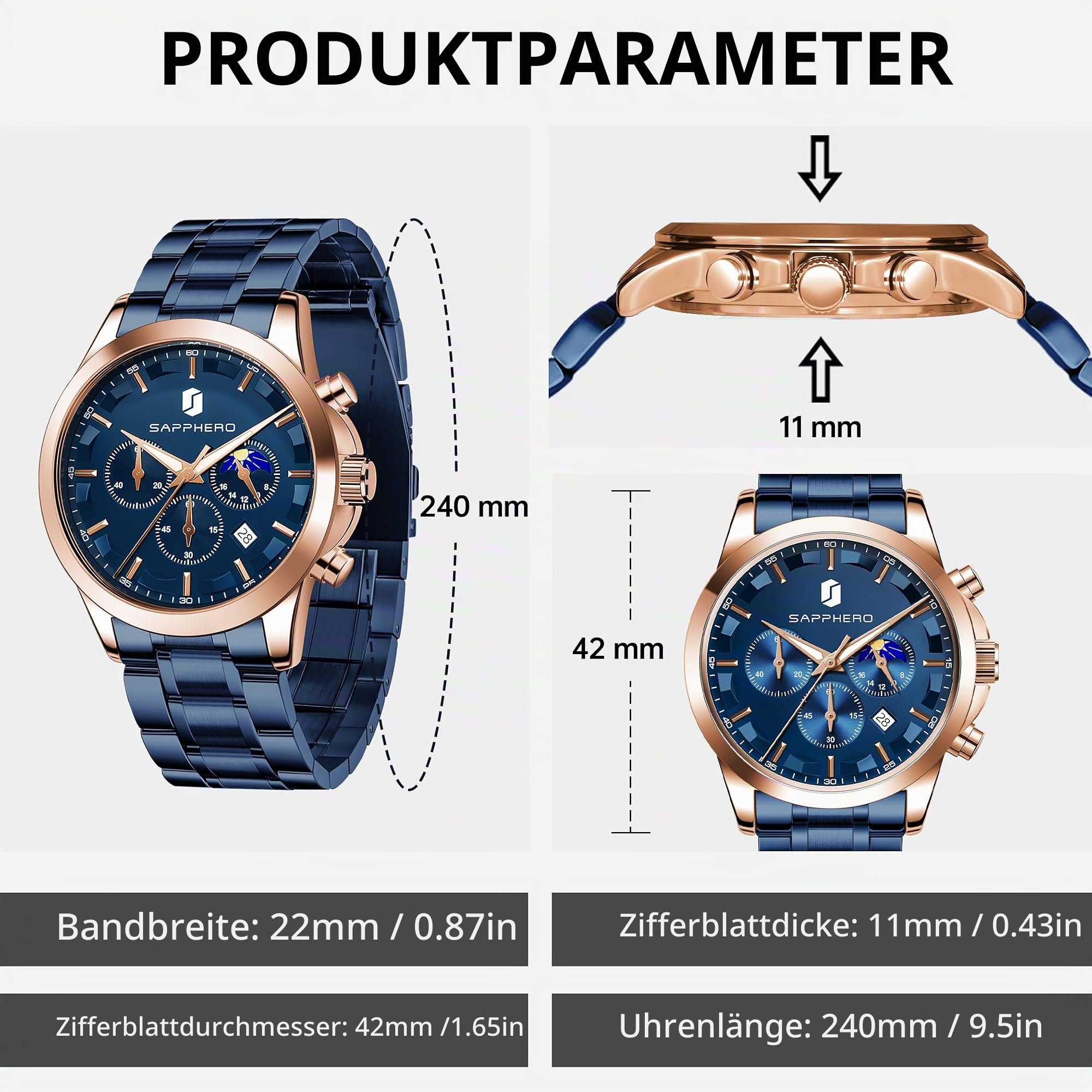 BENYAR BY Herrenuhr Uhren Herren Wasserdicht Herrenuhren Chronograph m?nner Armbanduhr für Herren Eleganz Lederarmband/Edelstahl Quarz Geburtstags/Weihnachts Gold/Silber/Blau/Schwarz