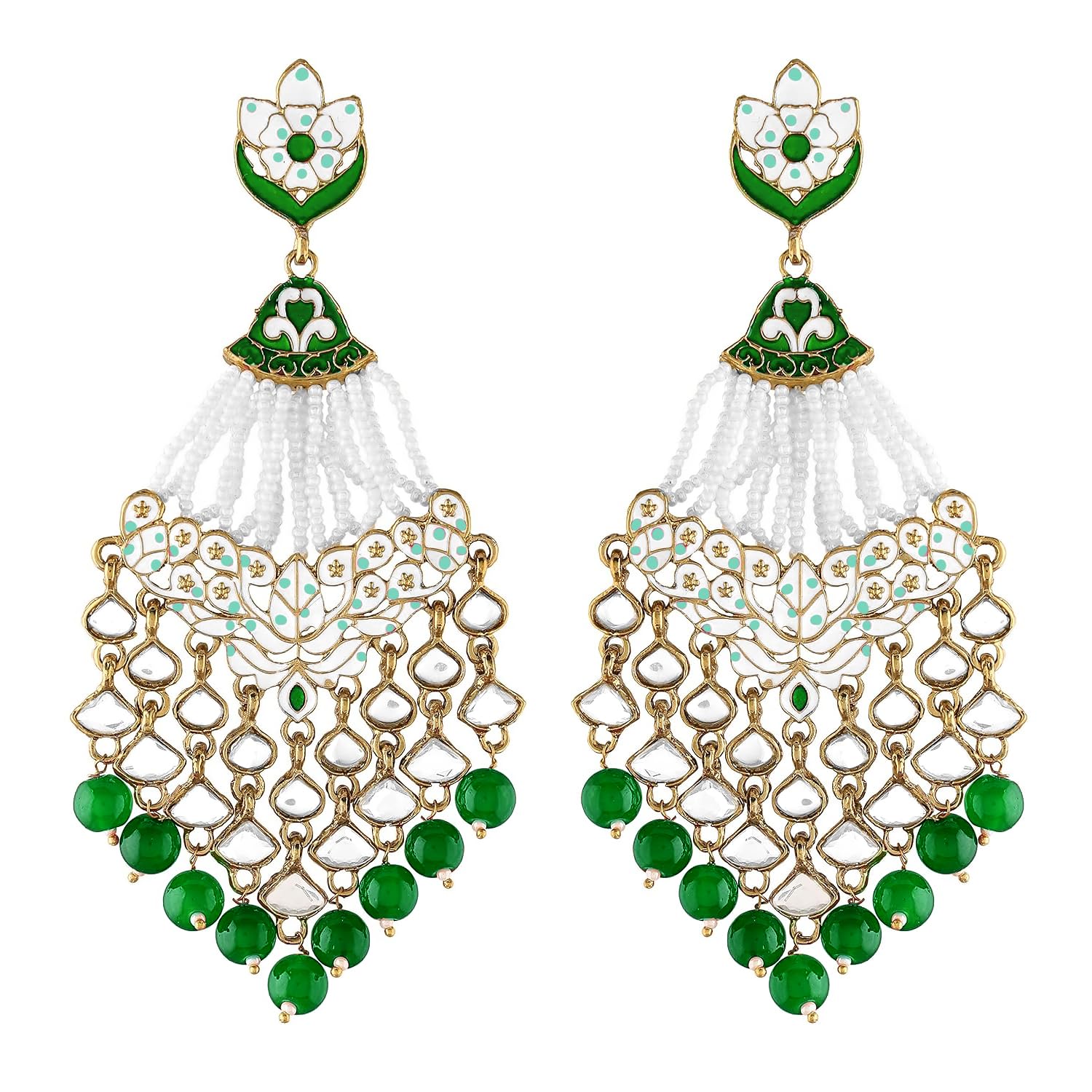 Peora Gold Plated Traditional Handcrafted Green Meena Work Dangle Earrings - Glided with Kundan & Pearls for women (B09L4CGLPN) Amazon Price History, Amazon Price Tracker