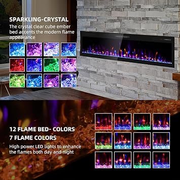 Electric Fireplace 68 Wall Recessed and Wall Mounted HD Flame Effect Fire Places Narrow Bezel with Remote Control