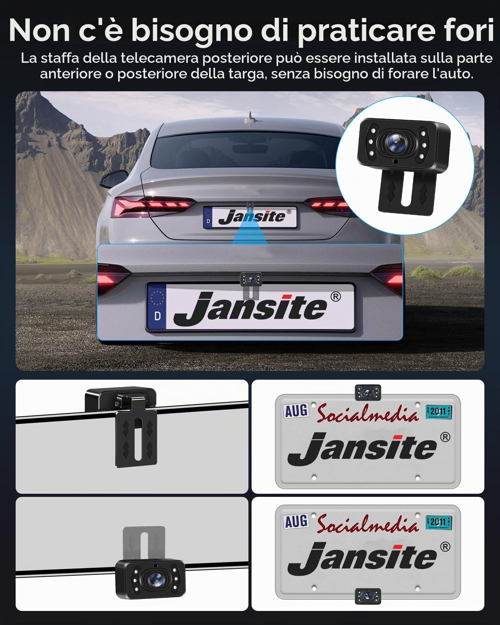 【Segnale Stabile】Telecamera Retromarcia Wireless AHD 1080P Telecamera Posteriore Auto e Monitor da 5" Impermeabile IP69 Visione Notturna 6 LED di Luce Telecamera Parcheggio Auto per Roulotte Autocarri