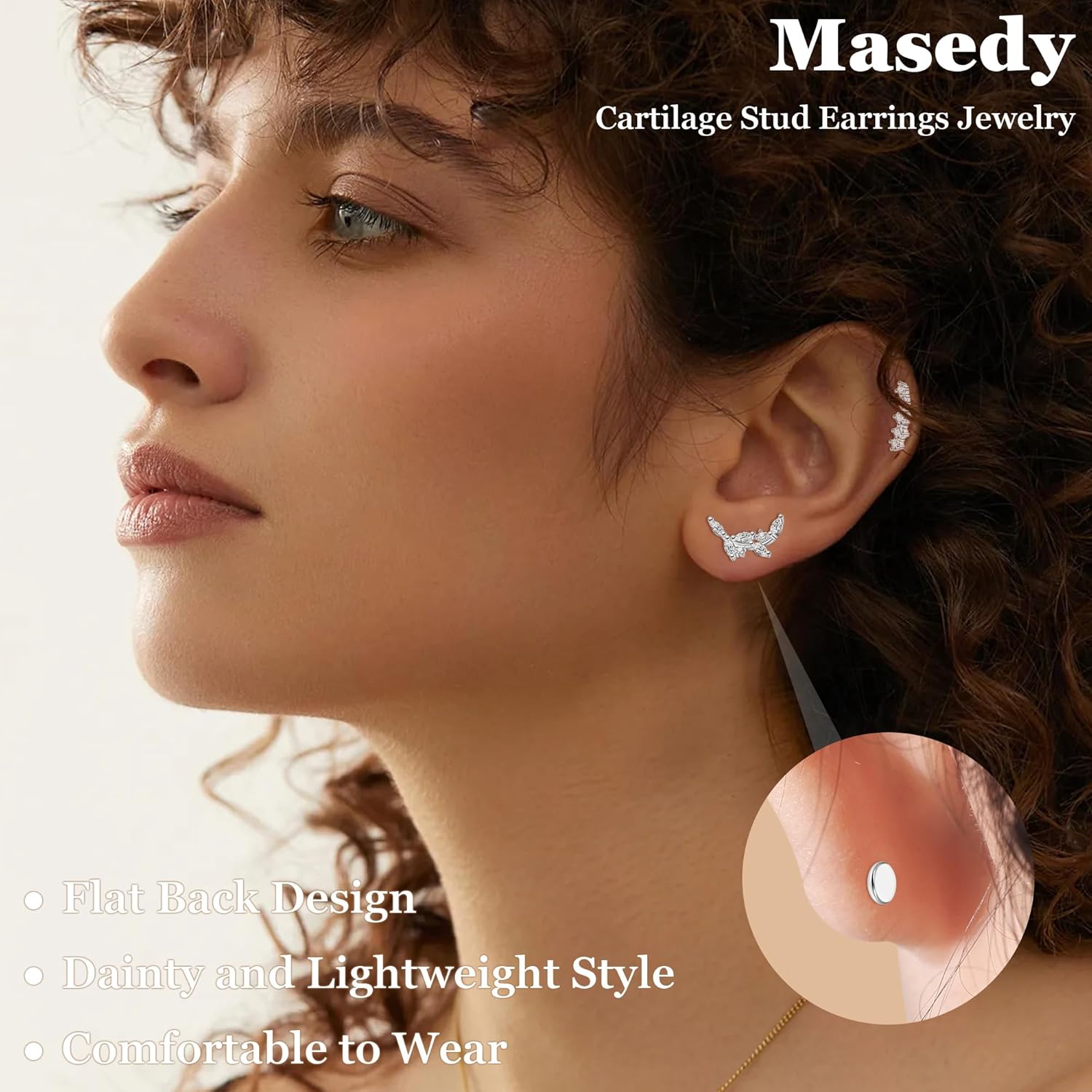 8PCS 16G 14K Gold Threadless Cartilage Stud Earrings for Women 316L Stainless Steel Push in Earrings CZ Helix Flat Back Stud Earrings Hypoallergenic Flower Star Leaf Conch Earrings 6/8mm - Image 6