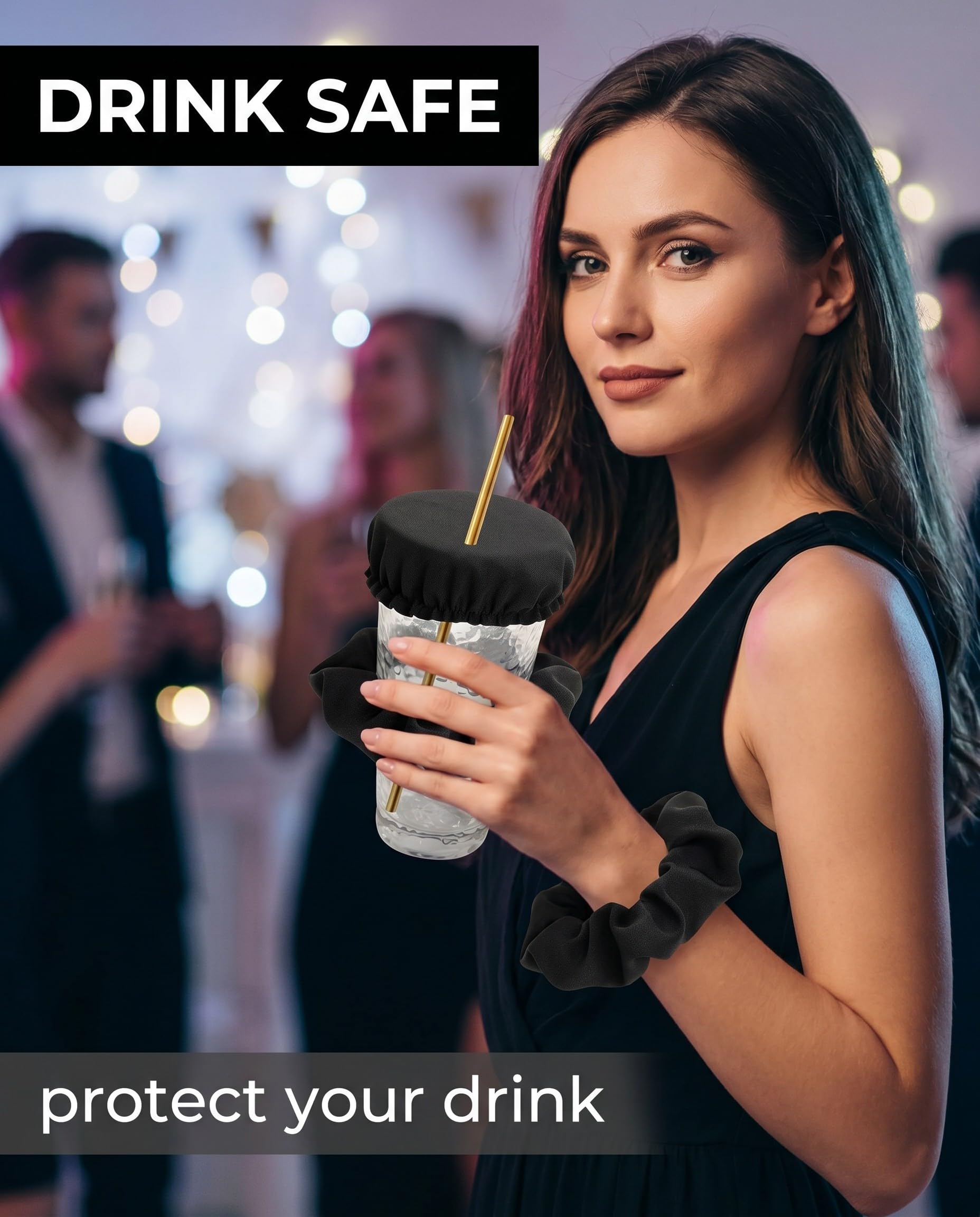 5 piezas fundas antipinchos para bebidas – tapa vasos antidroga, protección elástica reutilizable con agujero para popote para la mayoría de tazas de vidrio, seguridad bar para mujeres