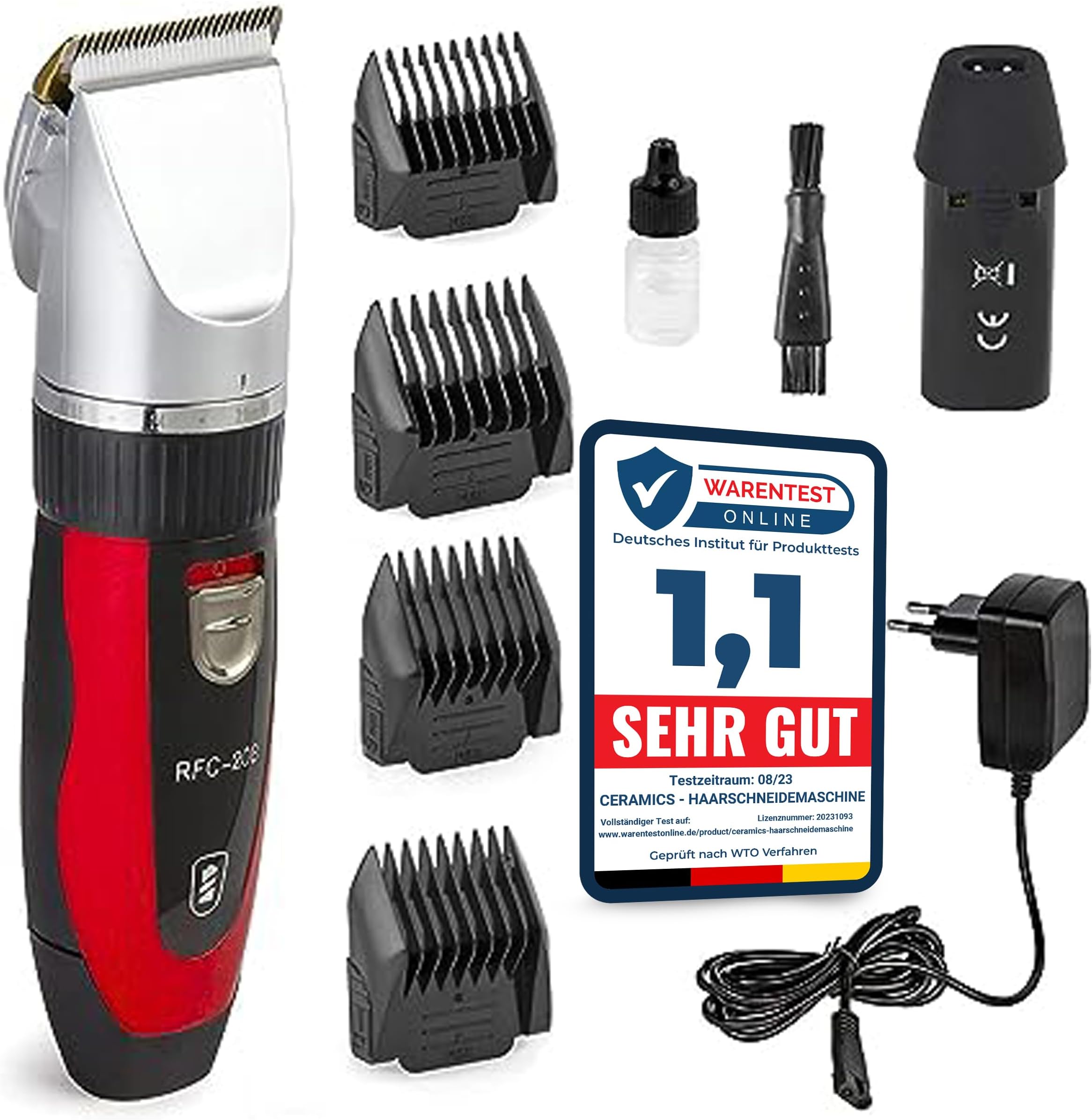 Ceramics RFC-208 Electric Hair Clipper with Turbo Sense Technology and 4 Attachments for 25 Cutting Lengths Wireless, Rechargeable, Quiet