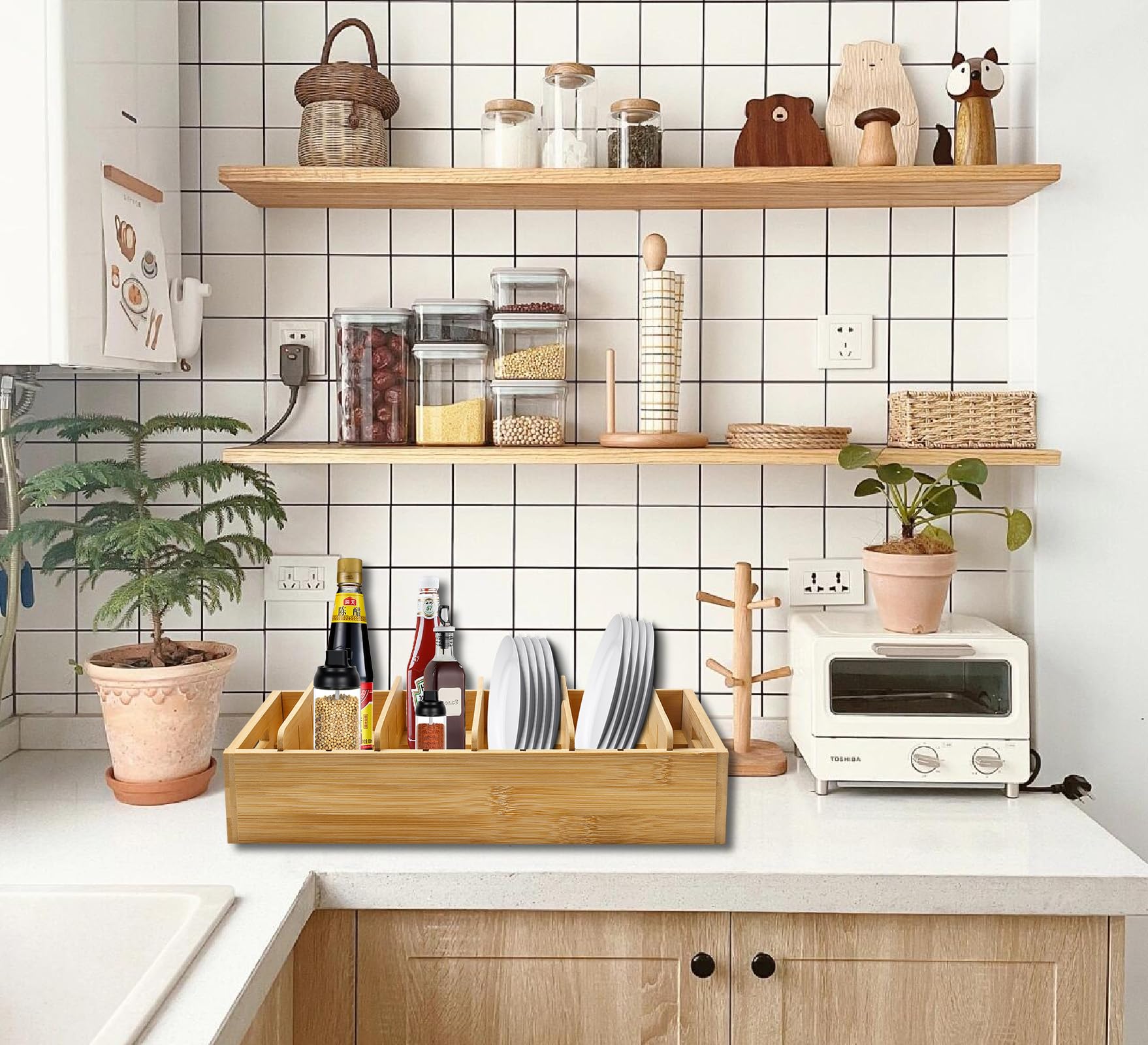 Organizer Espandibile In Bambù Per Coperchi E Contenitori – Divisori Regolabili Per Cassetti Cucina