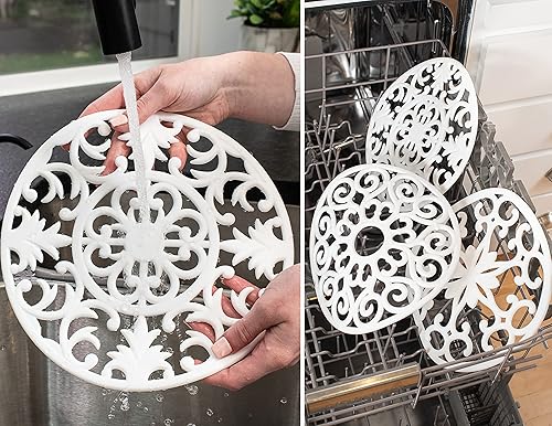 Miniatura 4 de GASARÉ, Salvamanteles de silicona extra grandes, gruesos, de 10 pulgadas para platos calientes, ollas y sartenes, almohadillas calientes para