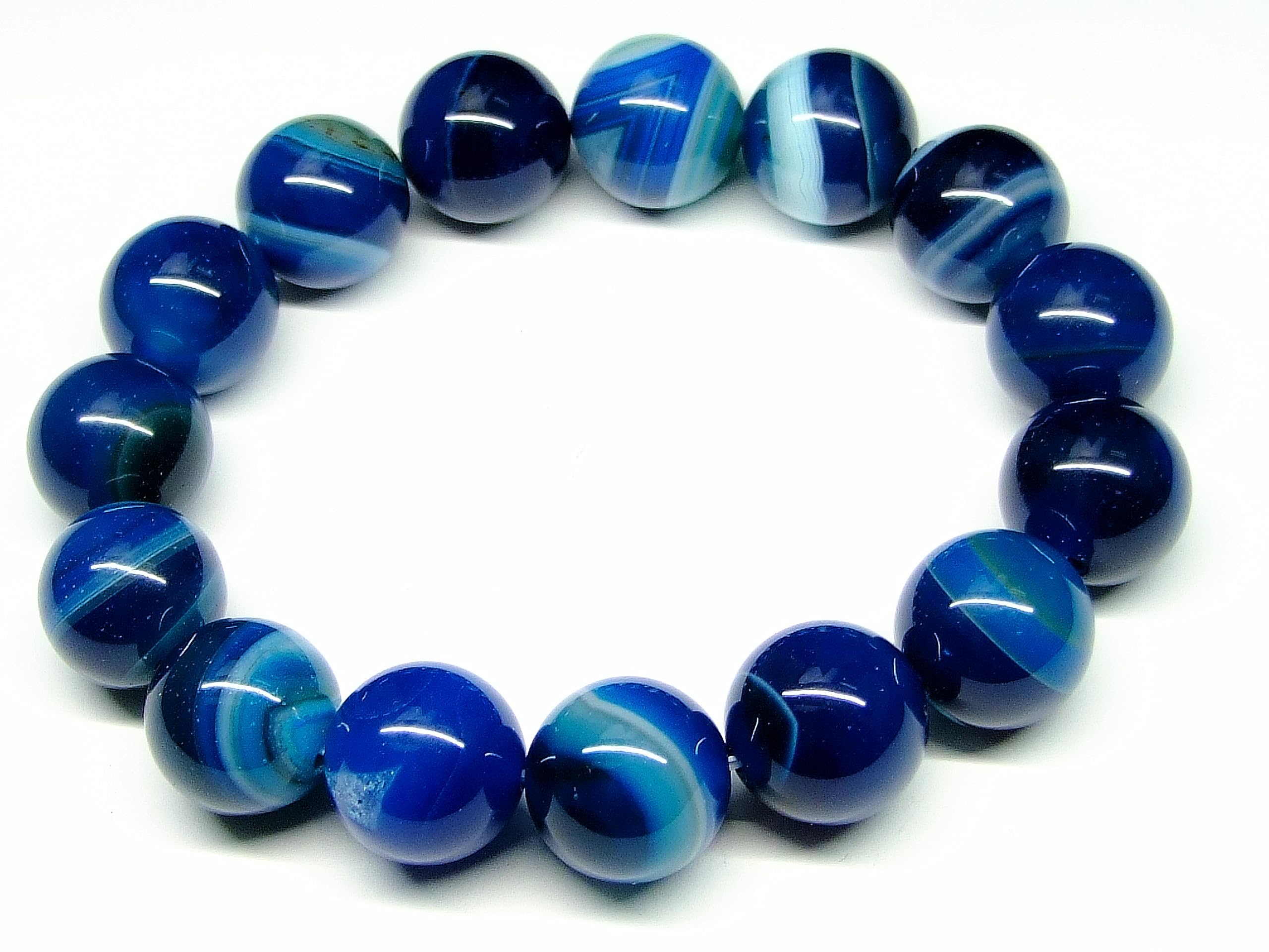 Amazon | 18610 14mm ブルー白縞 瑪瑙 メノウ ブレスレット 内径