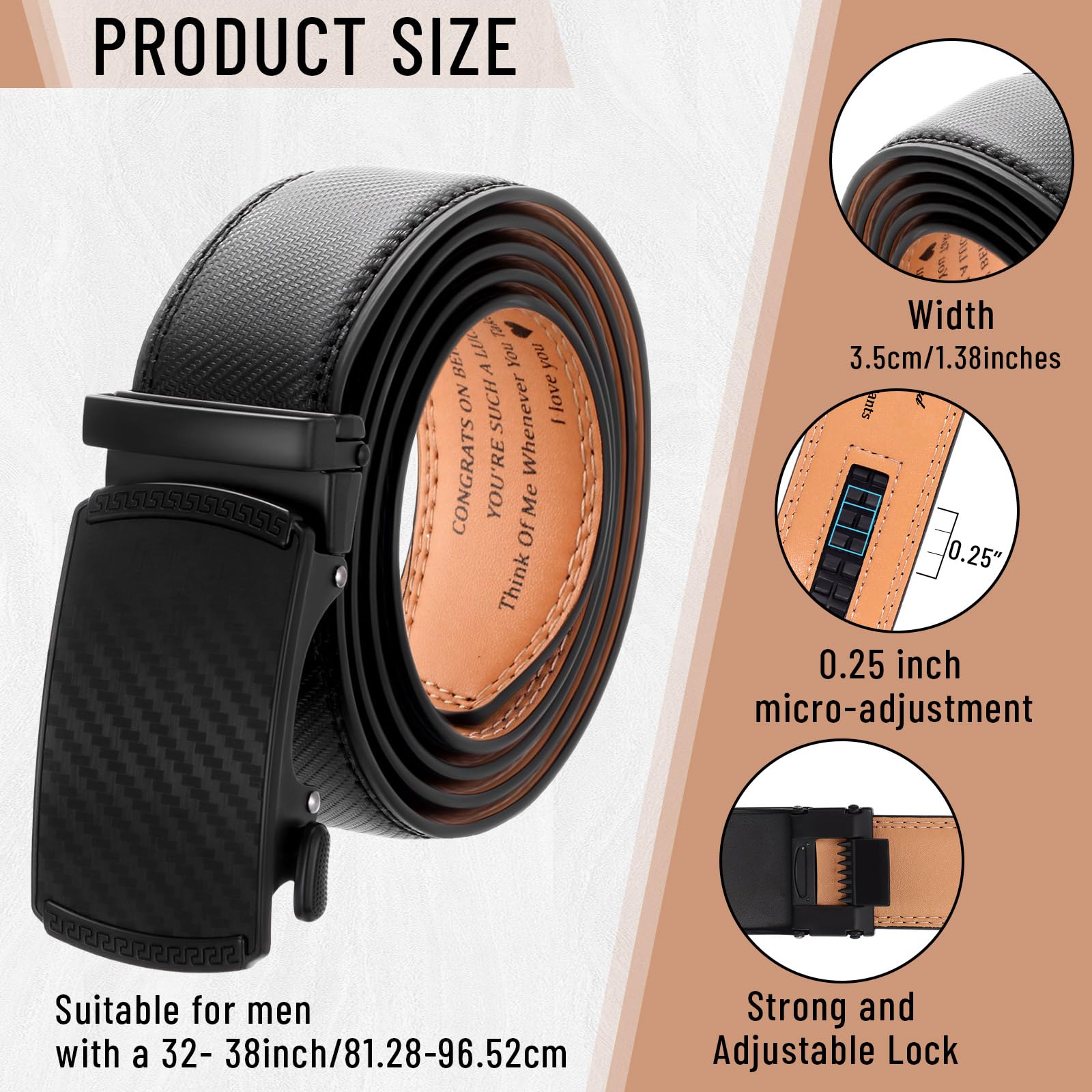 Bunnycool Mens Belt Congrats on Being My Husband Belt Personalized Leather Gift for Him Father(Class Style,Black,32-38 Inch)