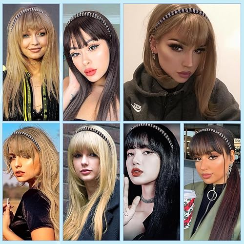 Miniatura 8 de G&T - Flequillo con clip para el cabello, cabello humano rubio platino, flequillo con fleco de diamantes de imitación para reducir la edad,