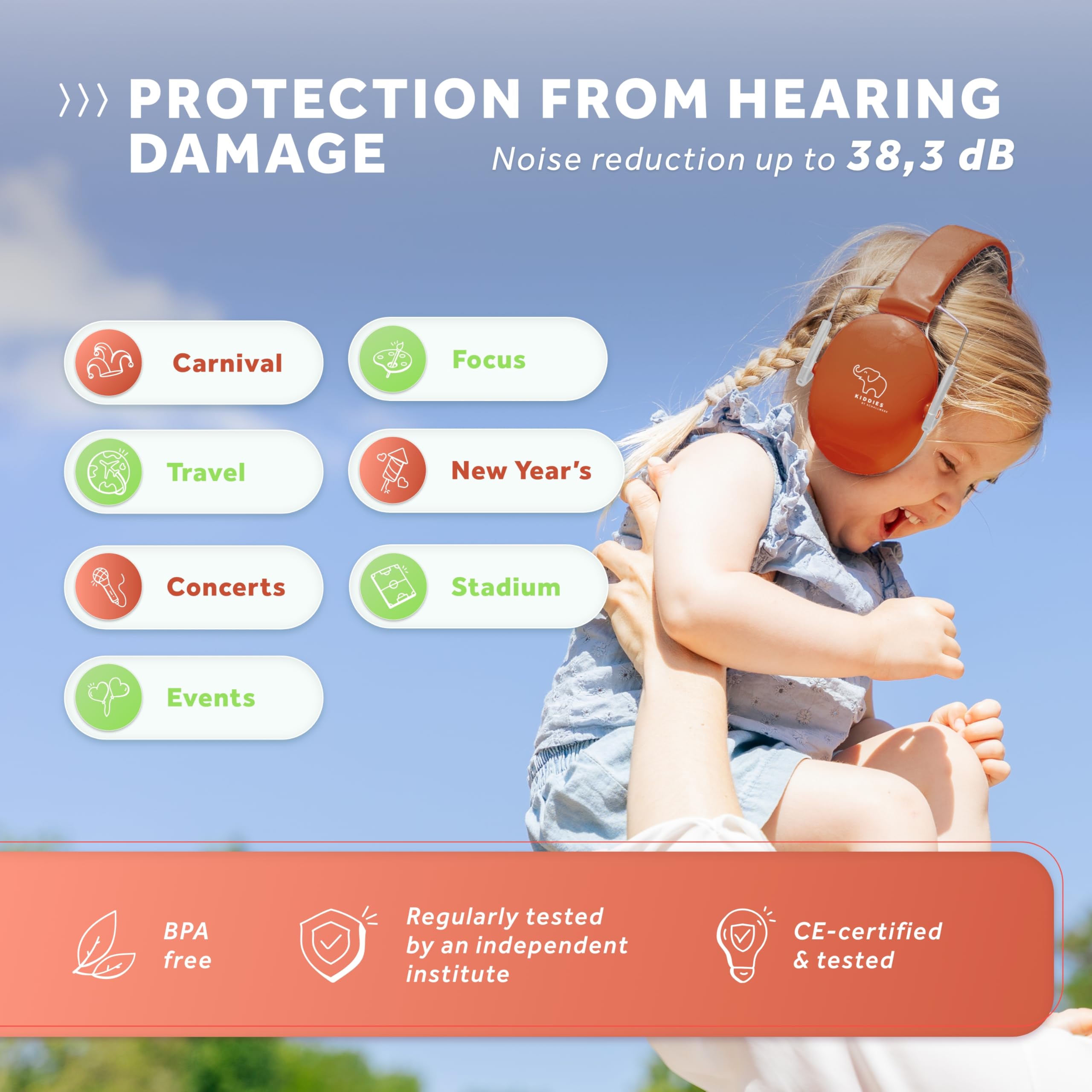Schallwerk ® Ear defenders Kiddies, Coral Red - Image 2