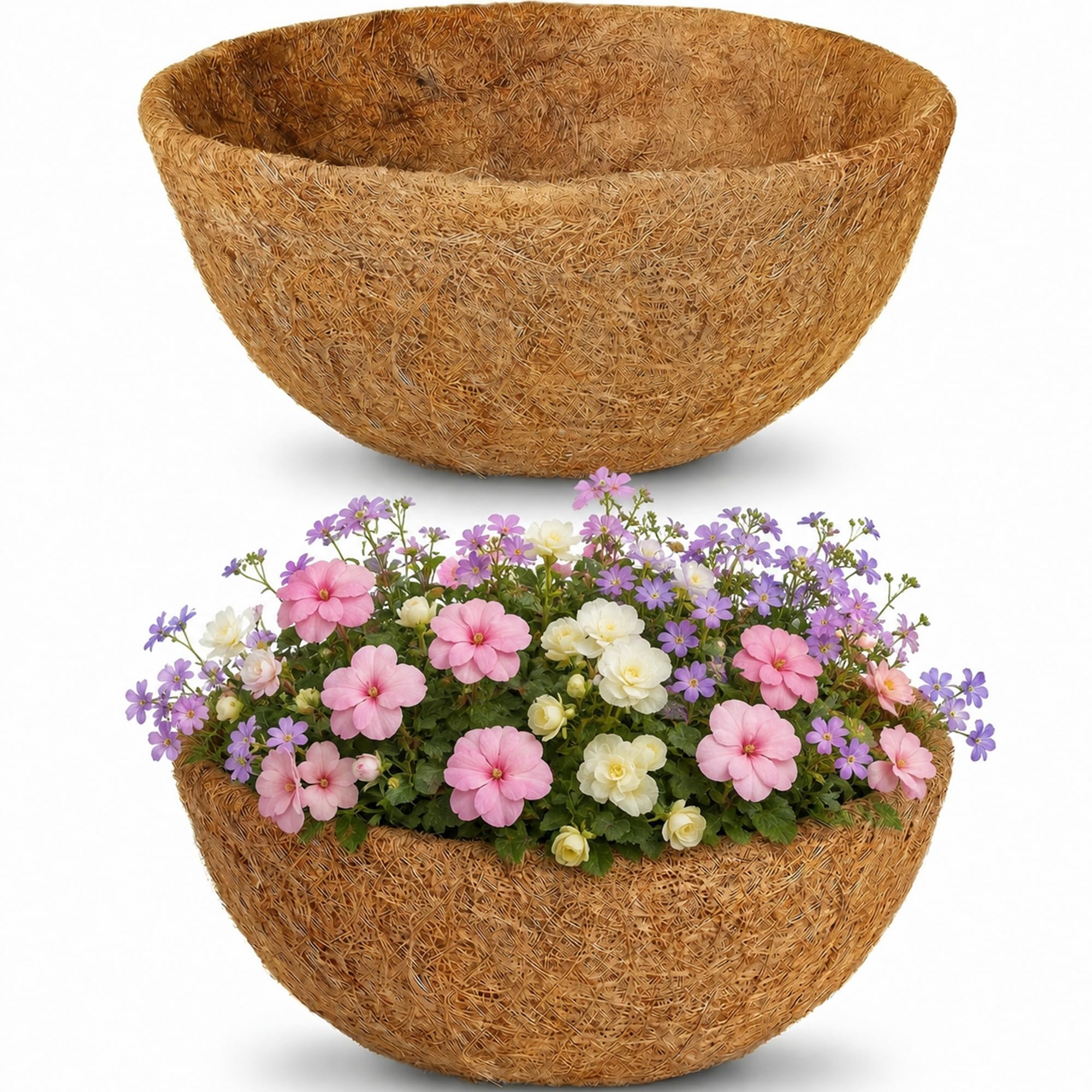 HFHOME 18 Inch 2PCS Round Coco Liners for Hanging Baskets, Coco Fiber Planter Basket Liners Coconut Replacement Liner, Flower Basket Planter for Outdoor Garden Plants — image 1