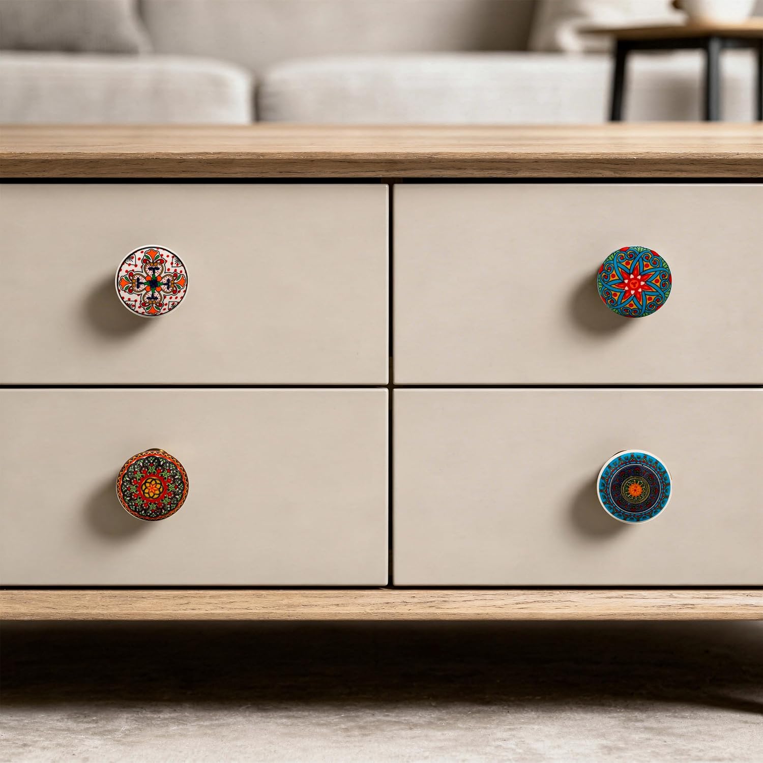Craft Trade Mandala Ceramic Cabinet Knobs Pack of 10, Multicolor Handcrafted Drawer Pull Handles for Kitchen, Wardrobe & Dresser, Decorative Round Furniture Knobs