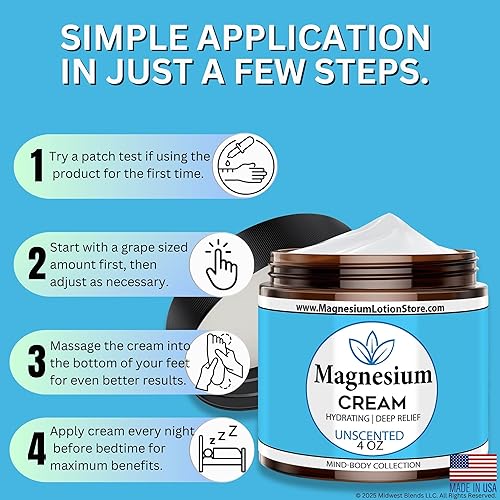 Miniatura 4 de Loción de magnesio sin perfume, crema tópica de magnesio para dormir, calambres y dolor en las piernas, relajación muscular, suplemento calmante e