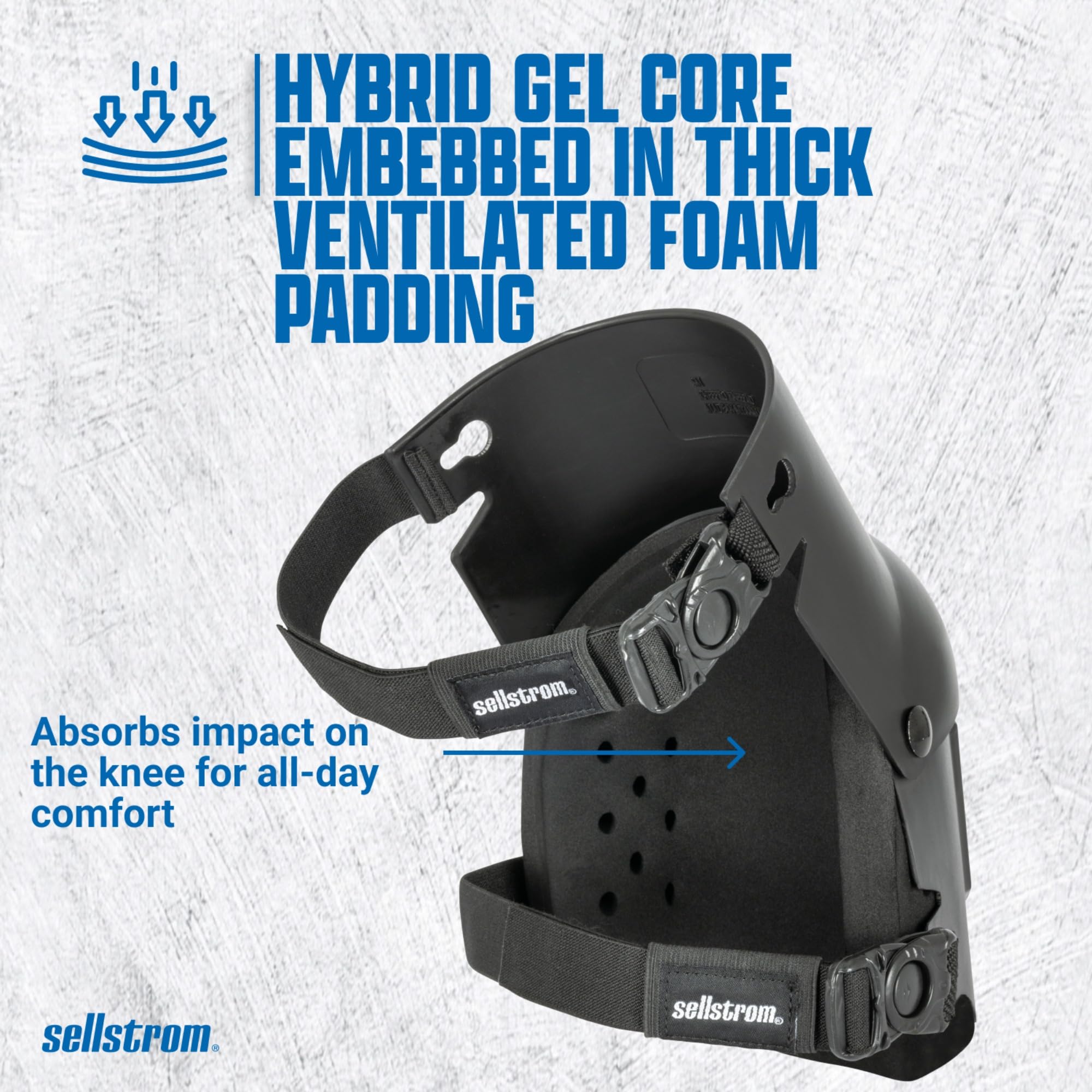 Sellstrom Ultra Flex KneePro - Rodilleras profesionales híbridas para hombres y mujeres con paquete de gel integrado, amortiguación de espuma y carcasa exterior dura resistente, correas ajustables con
