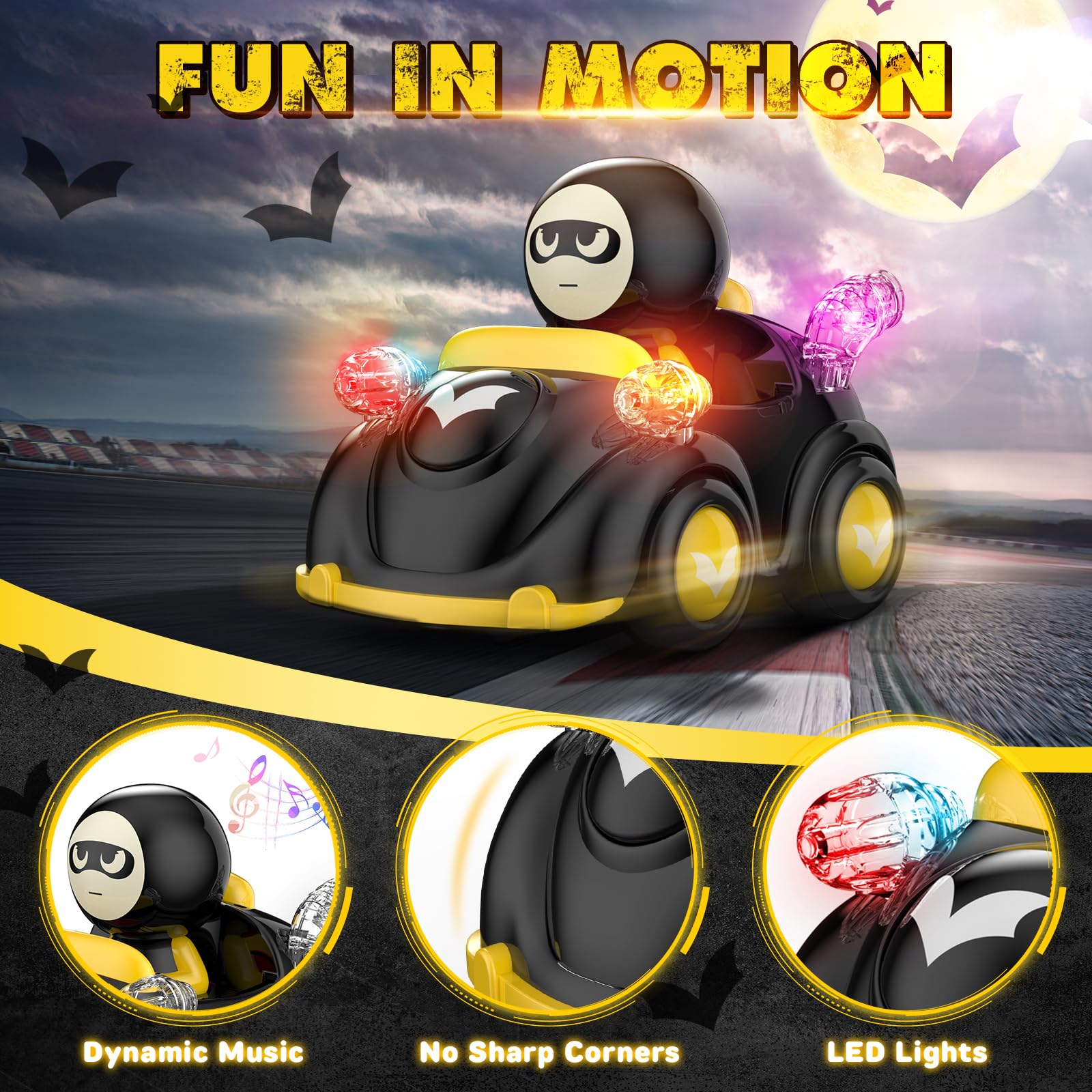 NQD Bat Remote Control Car for Toddlers, RC Cars with Music and Lights, ABS Material RC Cartoon Race Car Toys for Kids Birthday Gifts for Boys