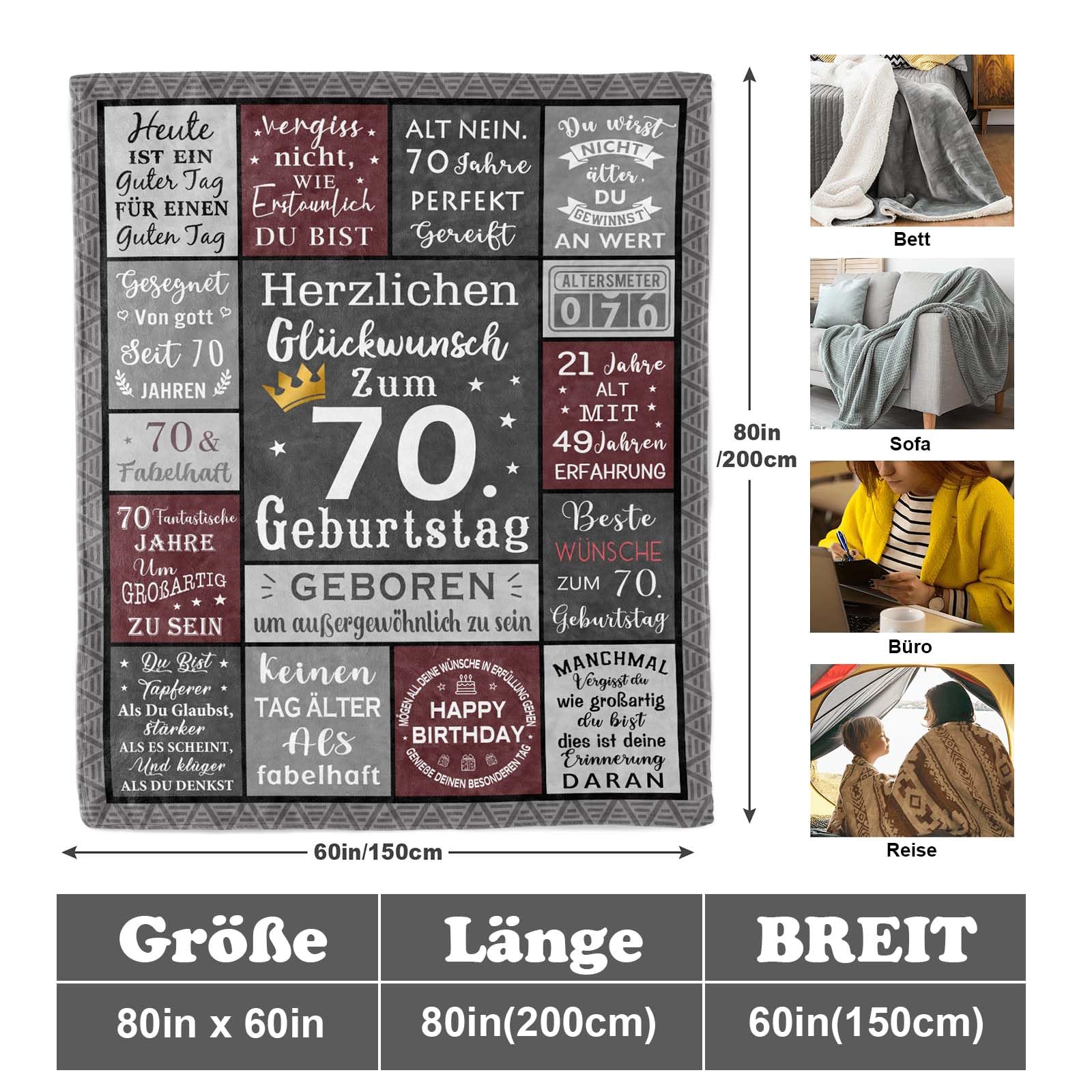 Parcae 70. Geburtstag Mann Decke 200x150CM, Polyester, Einlagig, Retro Muster, Hochwertig, Winter, Geschenk für Erwachsene, Wohnen, Freizeit, Dekoration