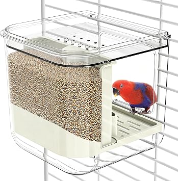 Bird Feeder for Cage, Automatic Bird Feeder, Multifunctional Parrot Seed Feeders and Bathtub,Transparent Seed Food Container, Food Dispenser for Parakeet Cockatoo Canary Finch Cockatiel Lovebird